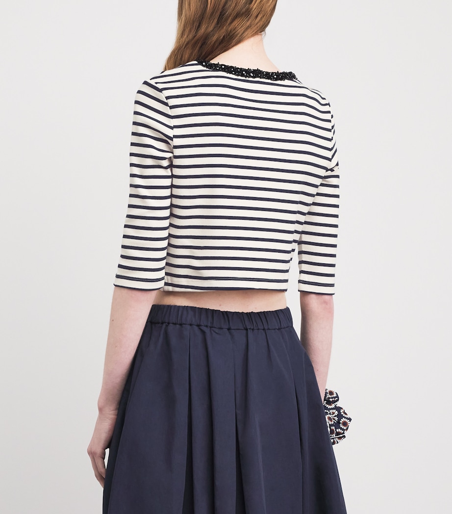 Sandro Paris Womens Stretch-Cotton Stripe Crop Top Navy Blue Image 5