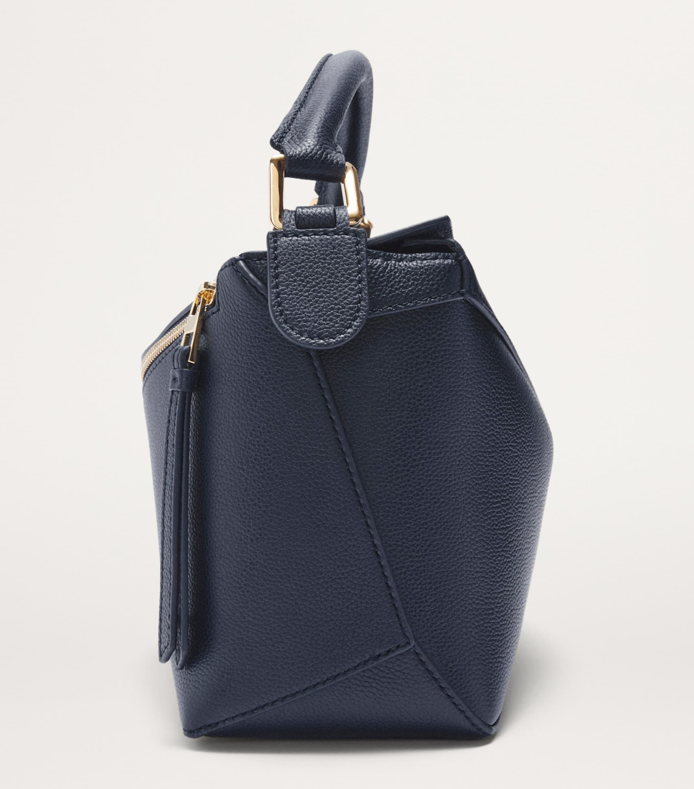 Small Leather Puzzle Edge Top-Handle Bag DEEP NAVY Image 4