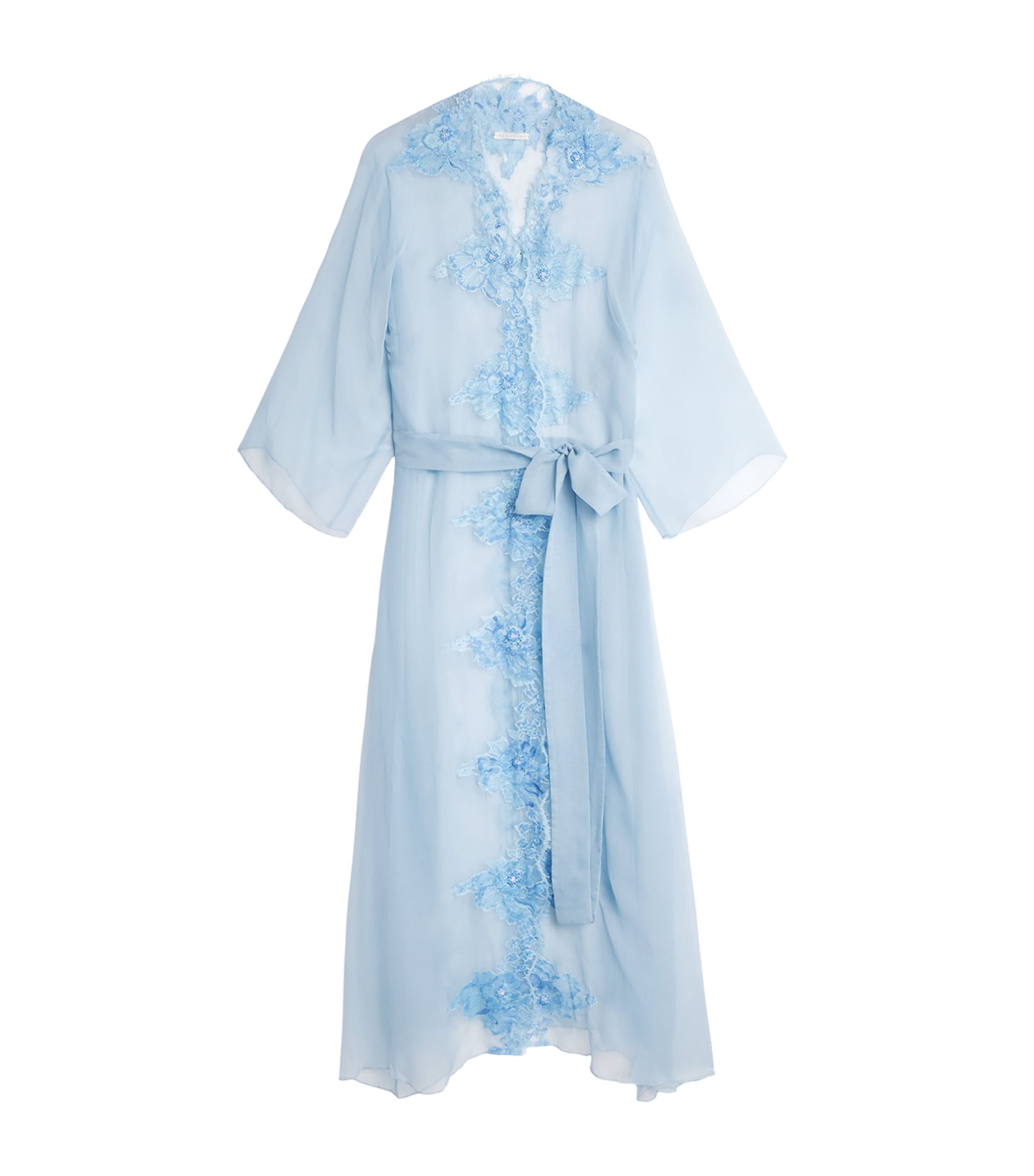 Rosamosario Silk Embellished Long Robe In Blue