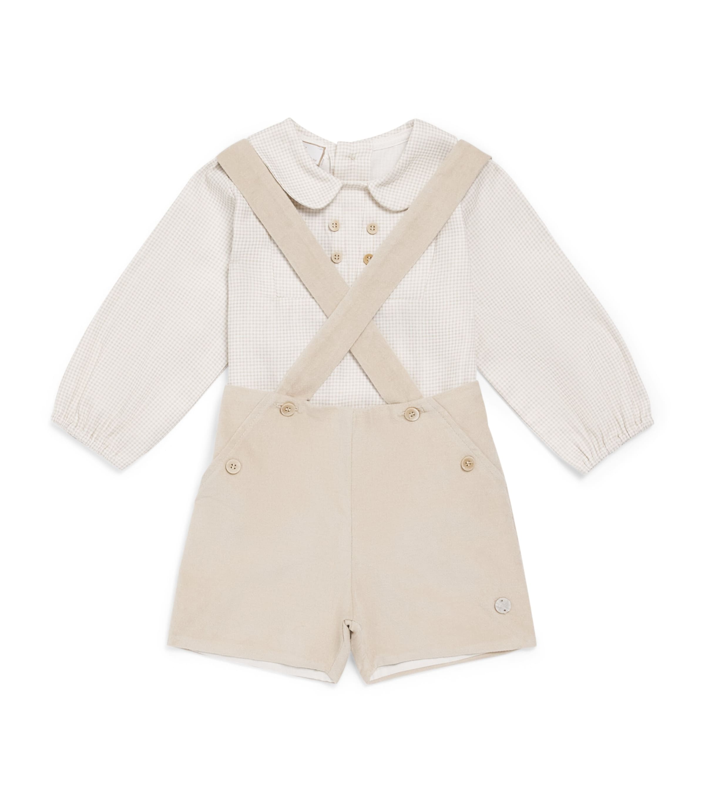 Paz Rodriguez Cotton Shirt and Shorts Set (1-24 Months) Sand Image 1