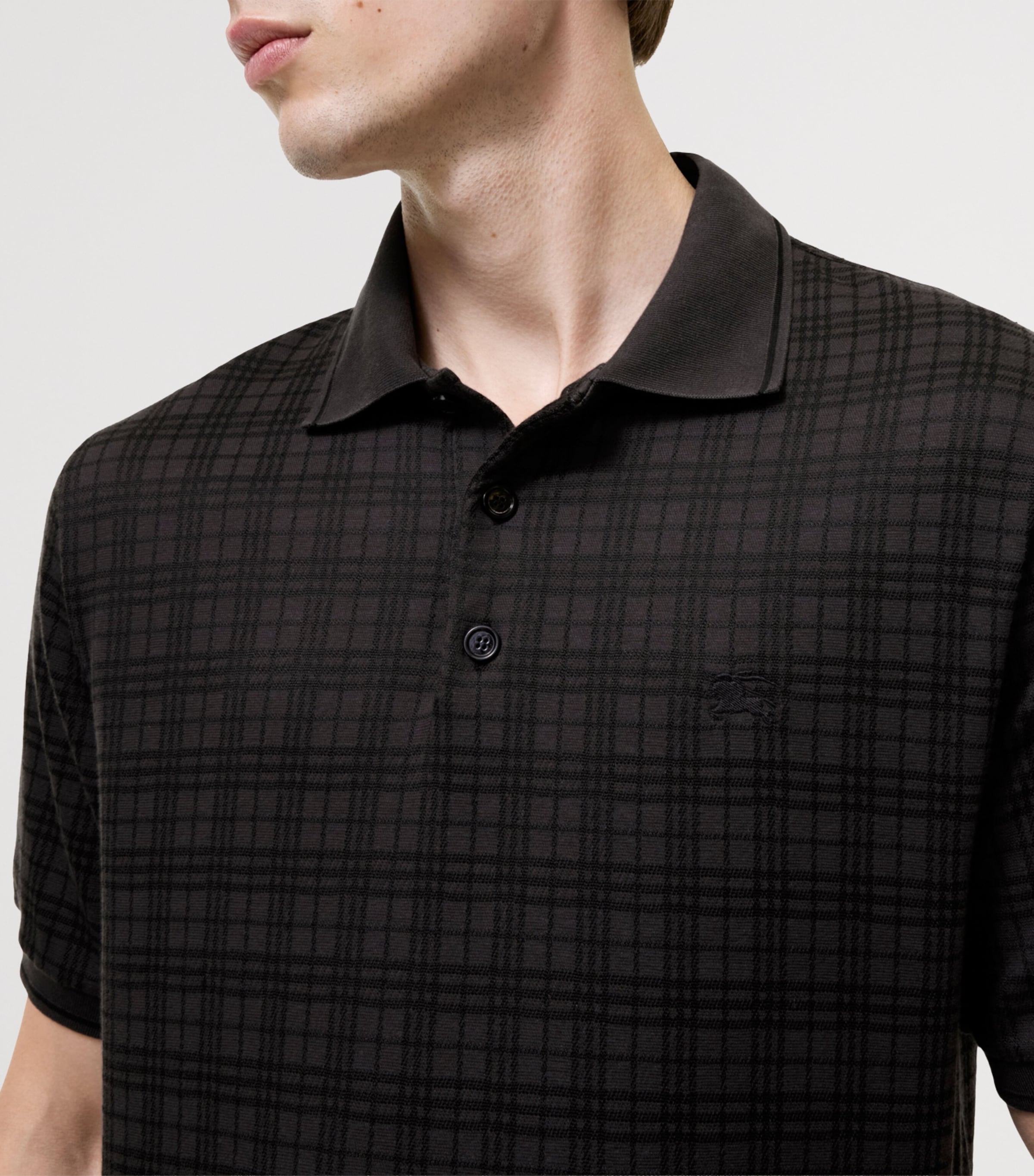 Burberry Mens Jacquard EKD Polo Shirt Coal Grey Ip Check Image 3