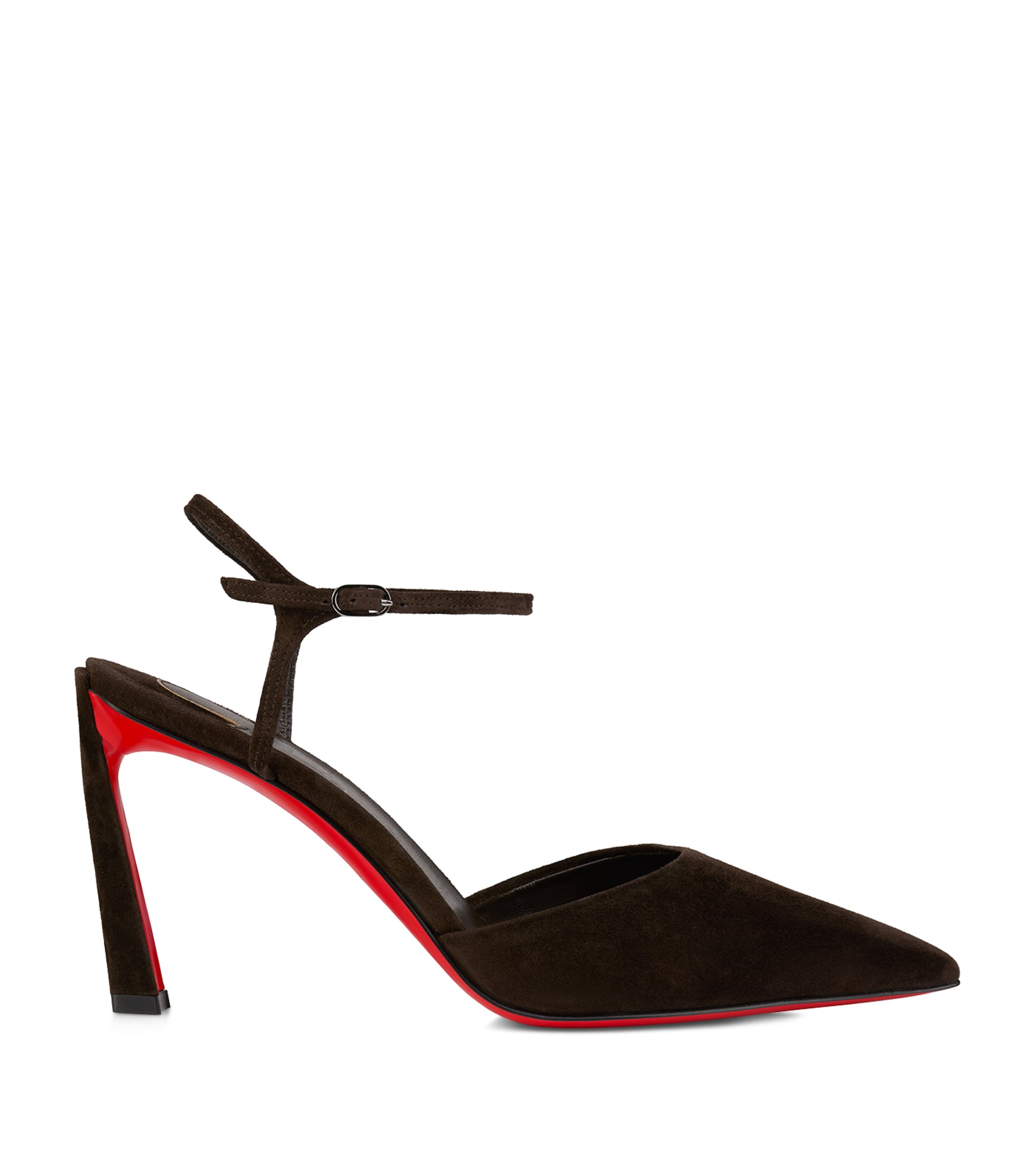 Christian Louboutin Condora Suede Ankle-strap Red Sole Pumps In Black