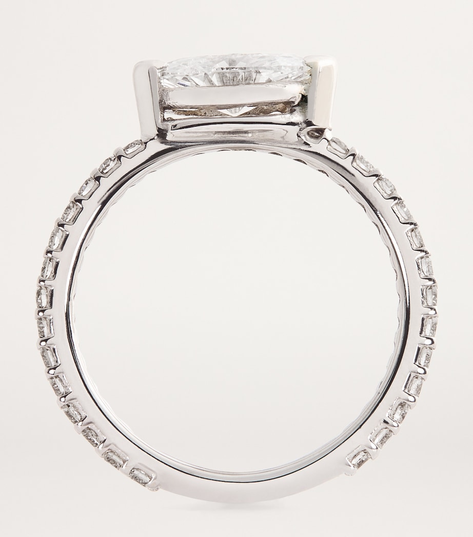 White Gold and Diamond Solitaire Marquise Pinky Ring WHITE GOLD Image 3
