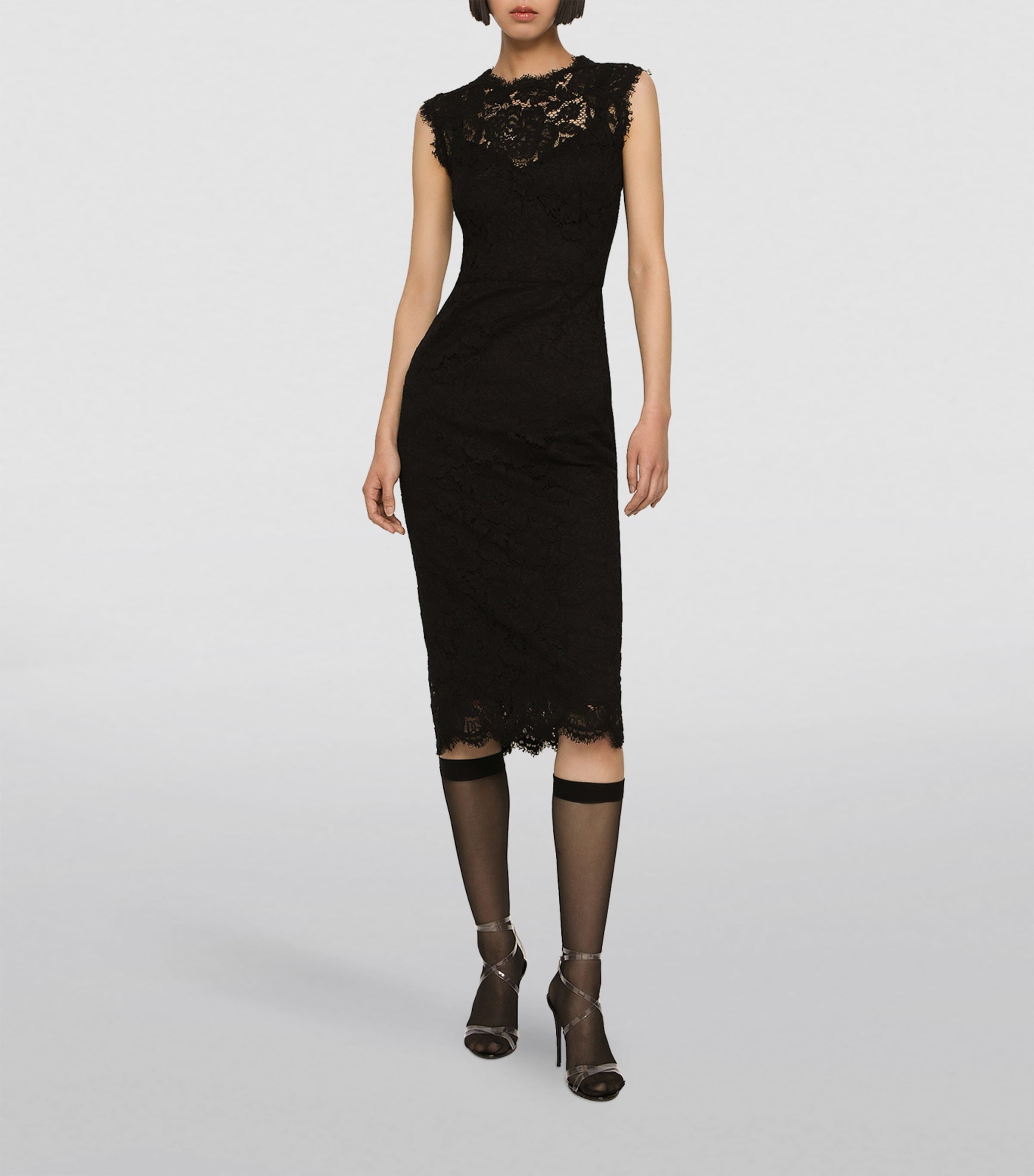 Stretch-Lace Midi Dress N0000-BLACK Image 3