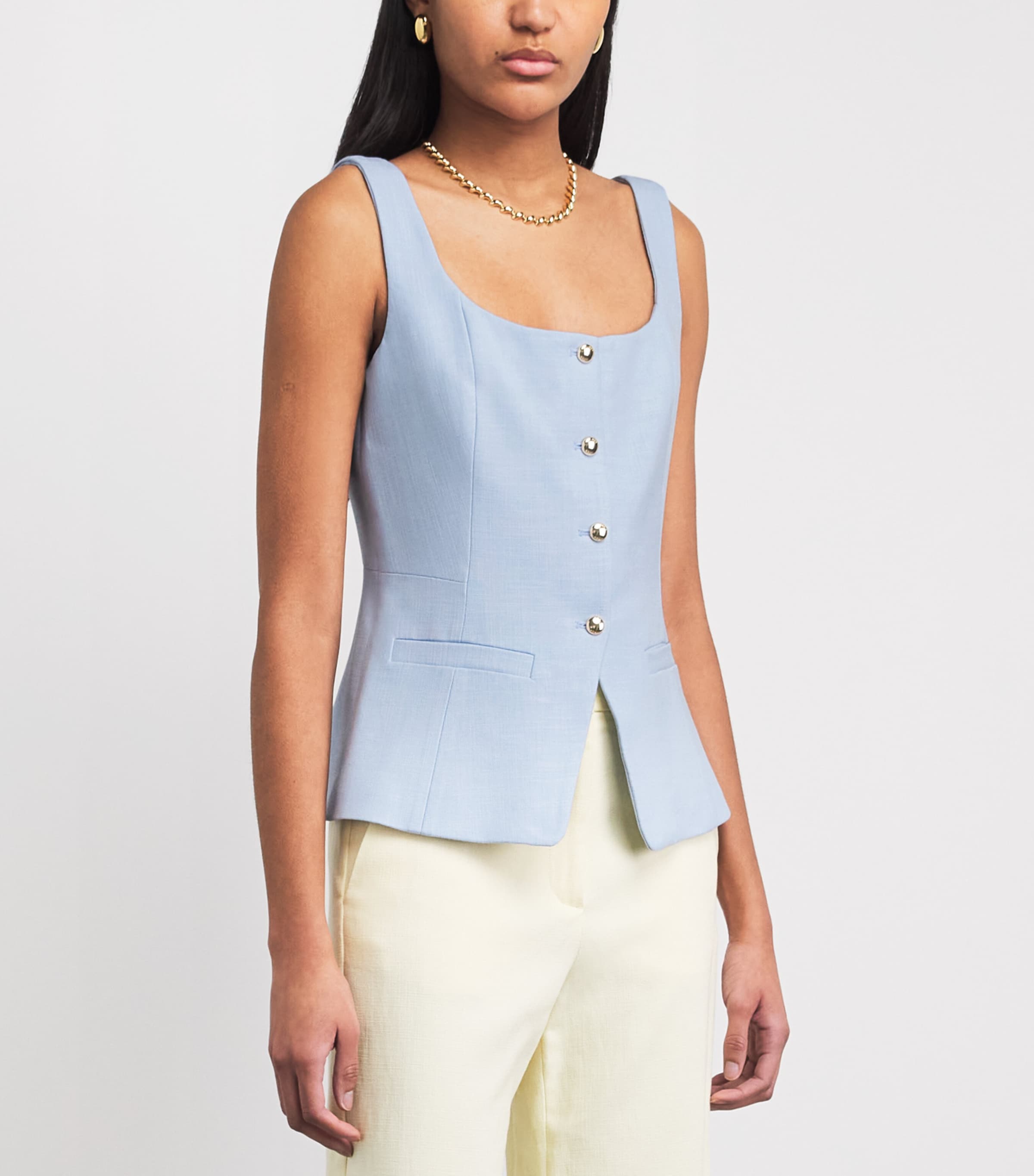 Maje Womens Square-Neck Waistcoat Blue Sky Image 4