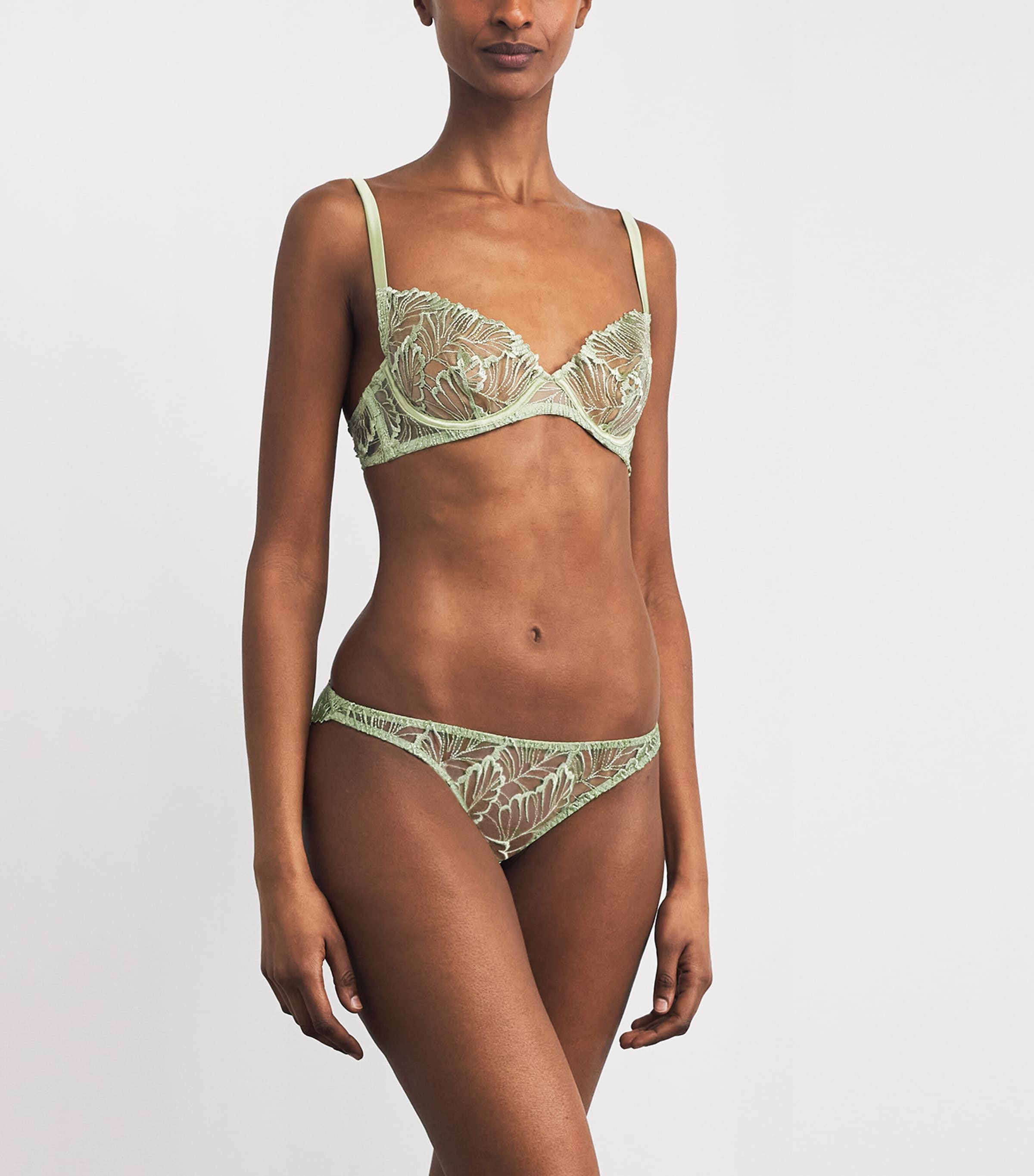 Coco De Mer Womens Lace Laurel Plunge Bra Pistachio Image 2