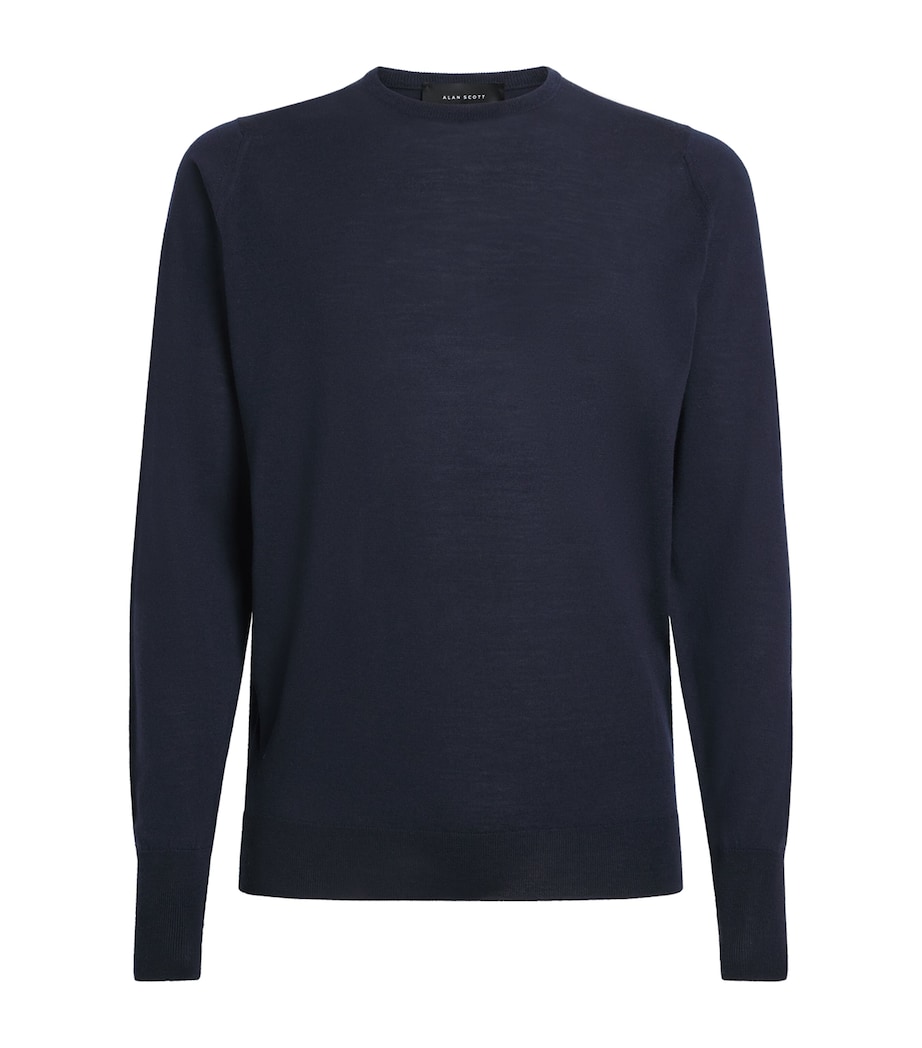Alan Scott Mens Superfine Merino Wool Crew Neck Sweater Midnight Image 1