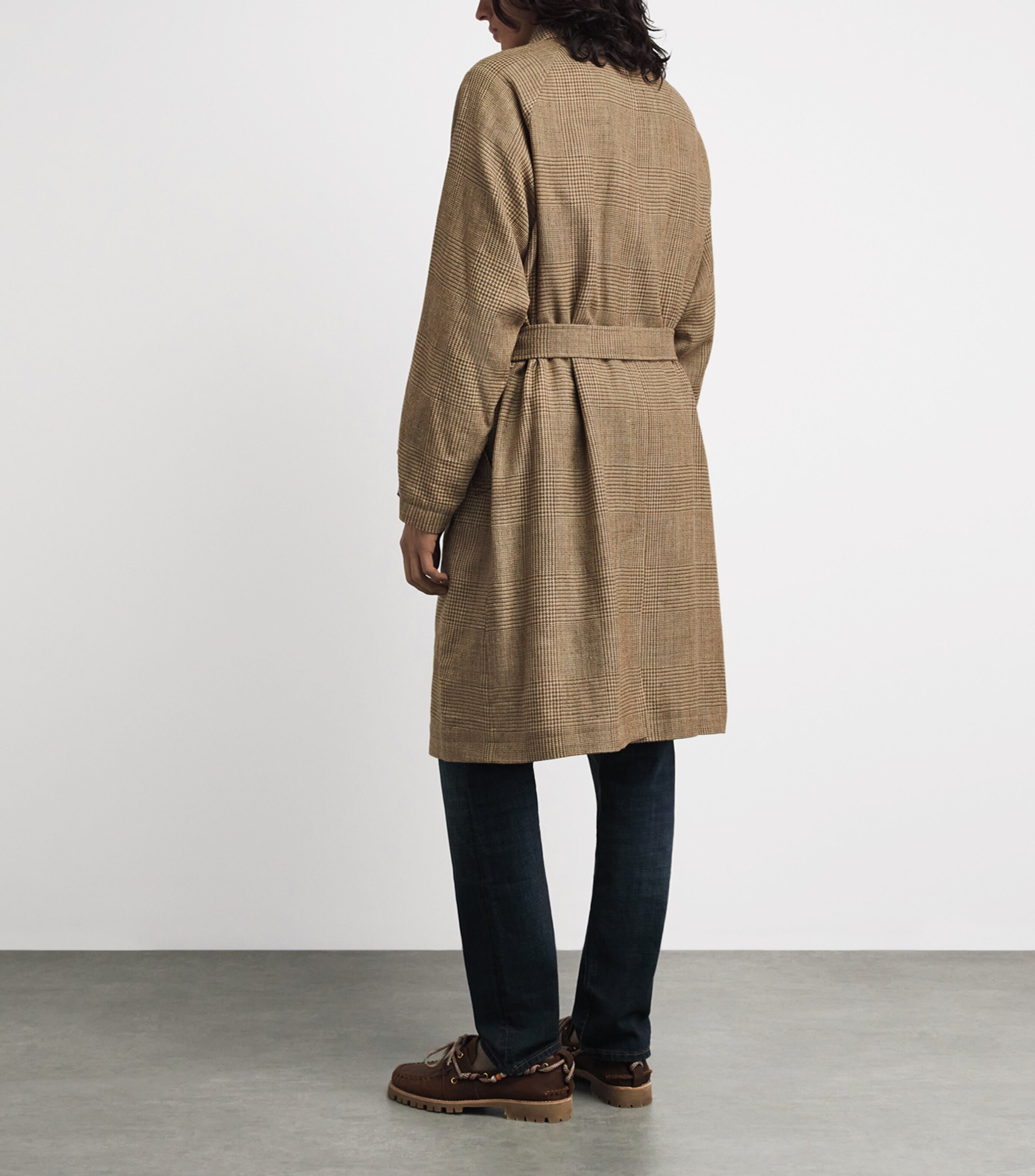 Polo Ralph Lauren Mens Silk-Linen-Wool Glen Plaid Overcoat Brown/tan Image 5