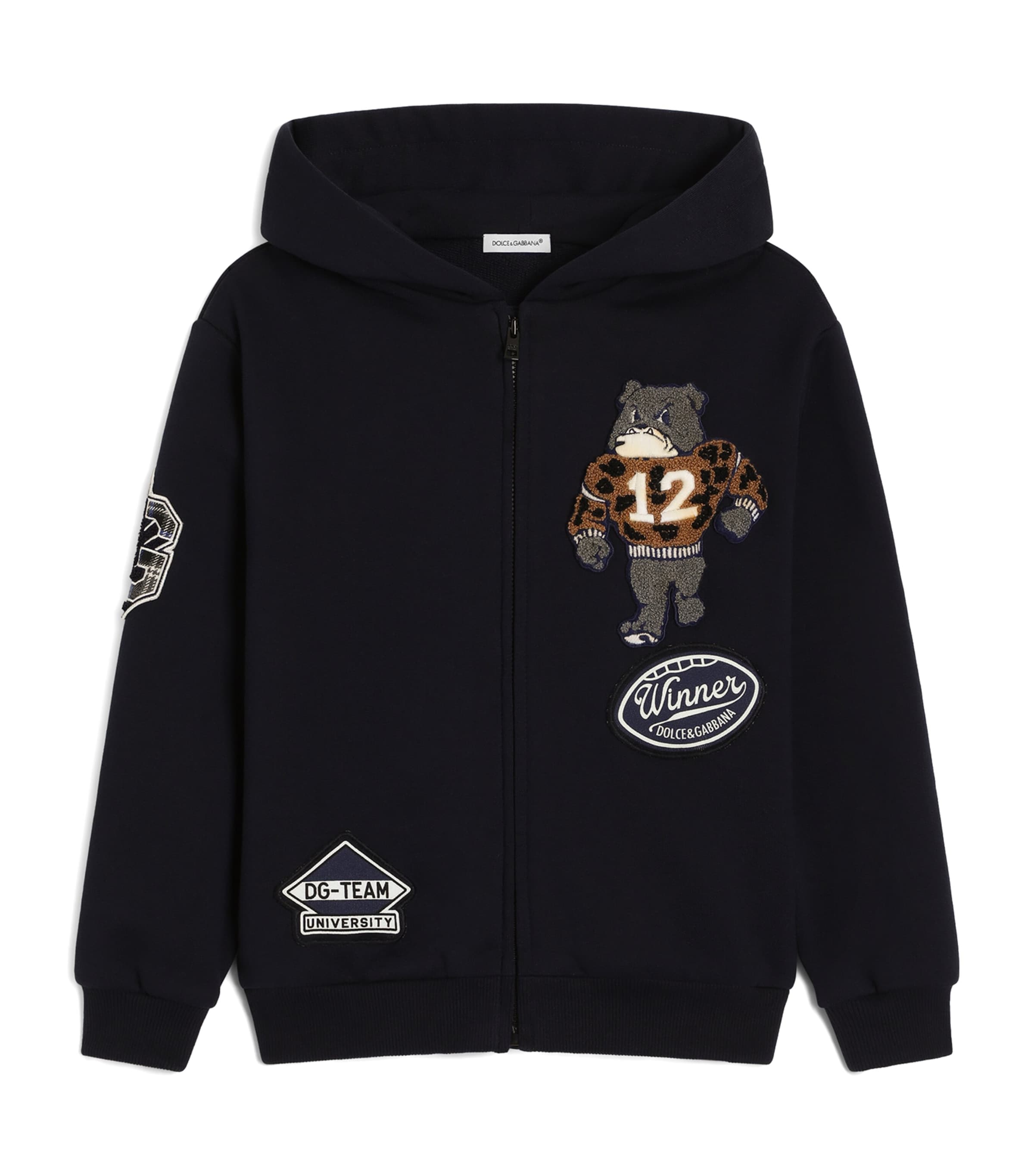 Dolce&Gabbana Kids Cotton Patch Zip-Up Hoodie (8-14 Years) Blue Image 1