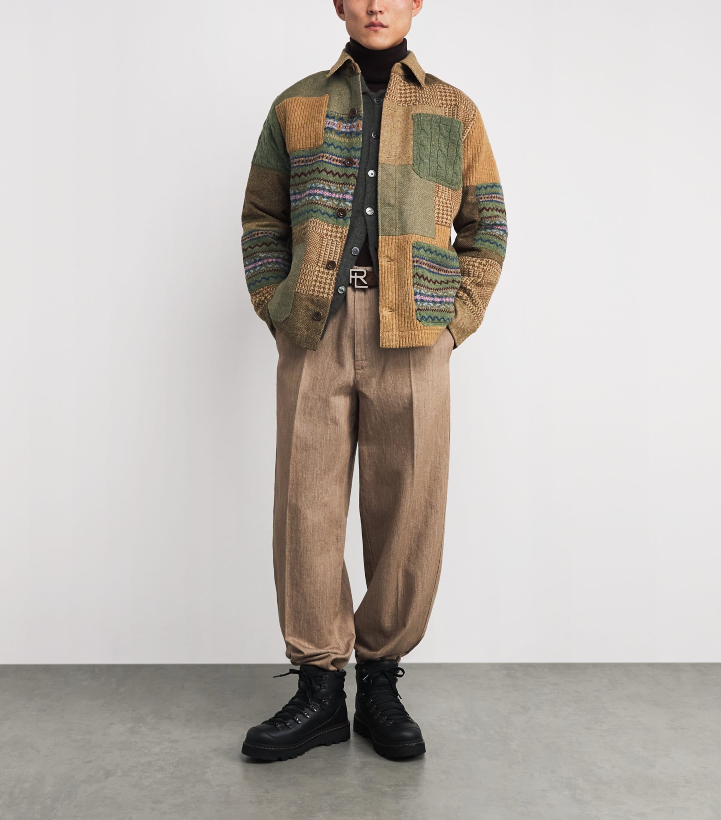 Wool-Cashmere Patchwork Utility Cardigan CLA TAN Image 2