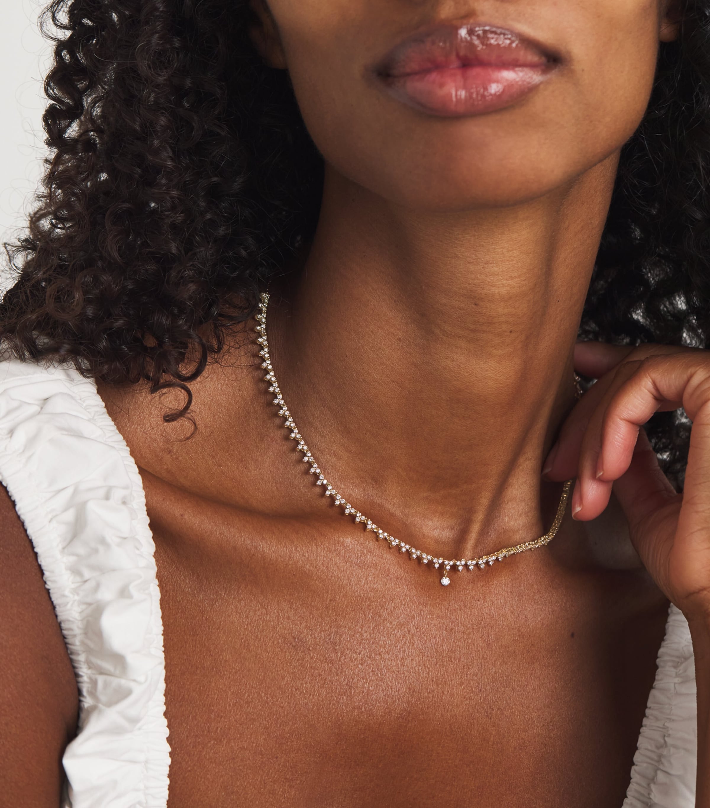 Yellow Gold and Diamond Triangle Tennis Necklace YELLOW GOLD Image 2