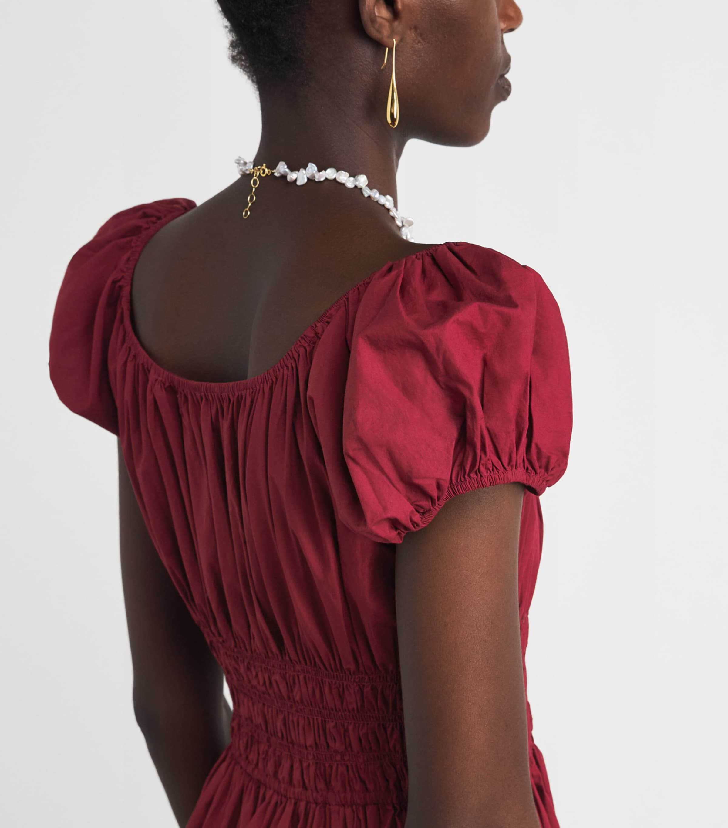 DÔEN Womens Organic Cotton Quinley Midi Dress Deep Ruby Image 3