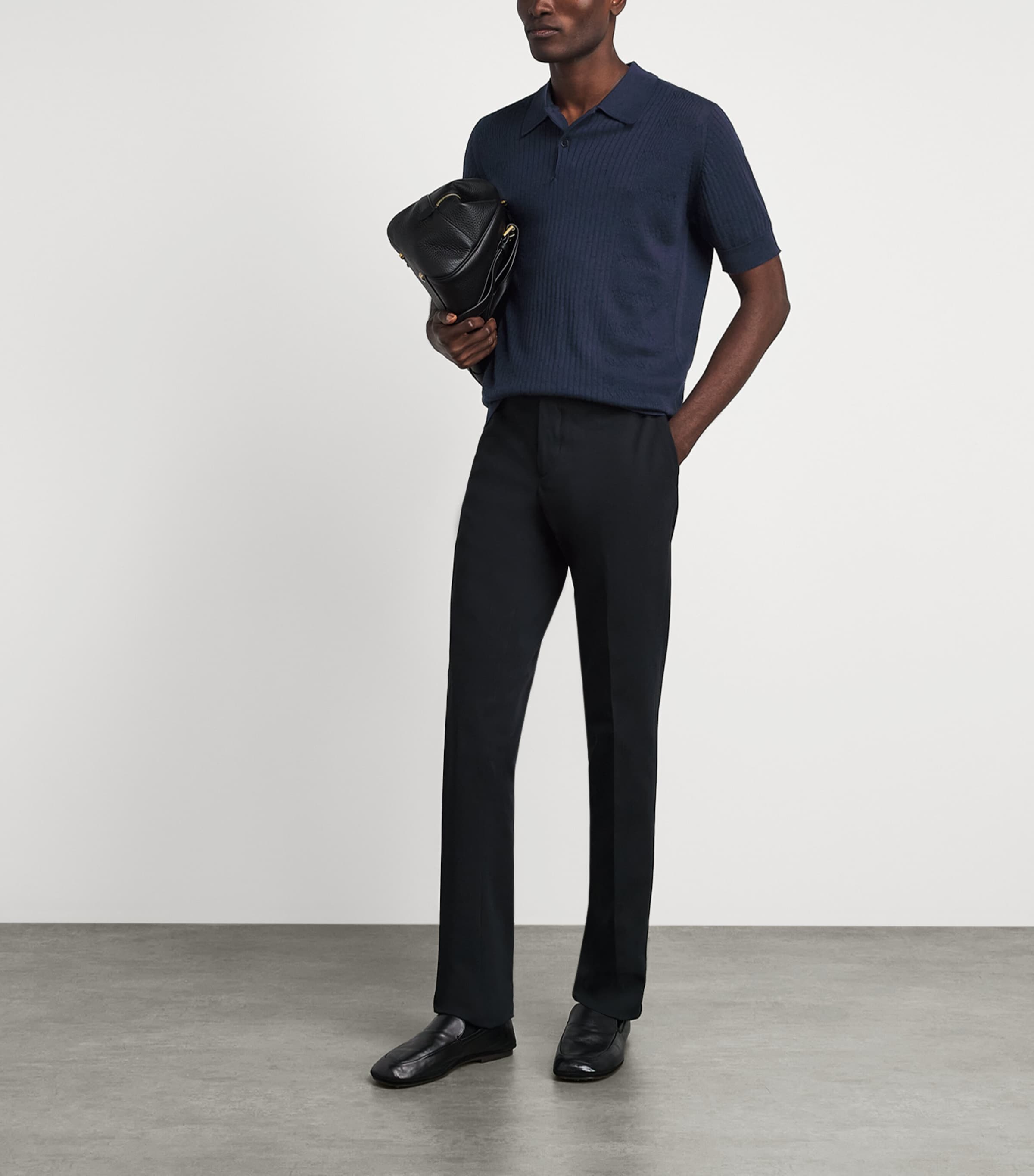John Smedley Mens Extra Fine Merino Wool Croall Polo Shirt Midnight Image 2