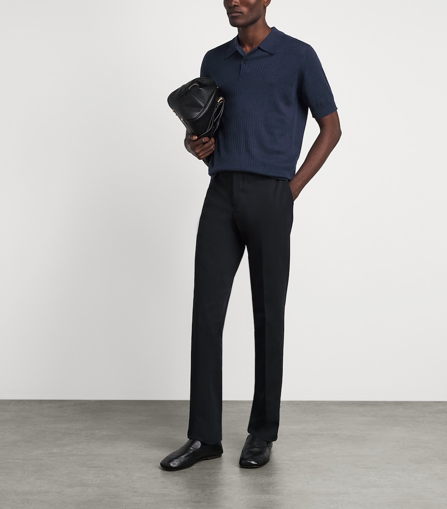 John Smedley Mens Extra Fine Merino Wool Croall Polo Shirt Midnight Image 2