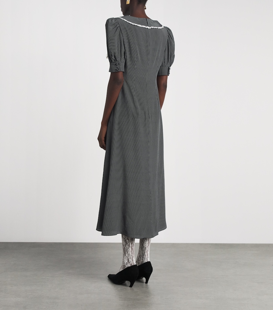 Alessandra Rich Womens Silk Polka Dot Midi Dress Black White Image 4