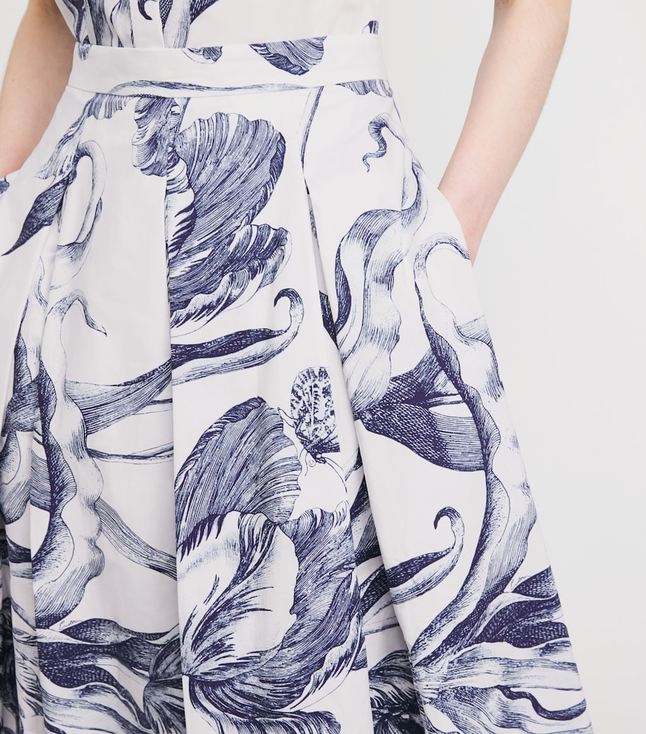 Erdem Womens Cotton Floral Pleated Midi Skirt Btnical Engrve Ivry Image 3