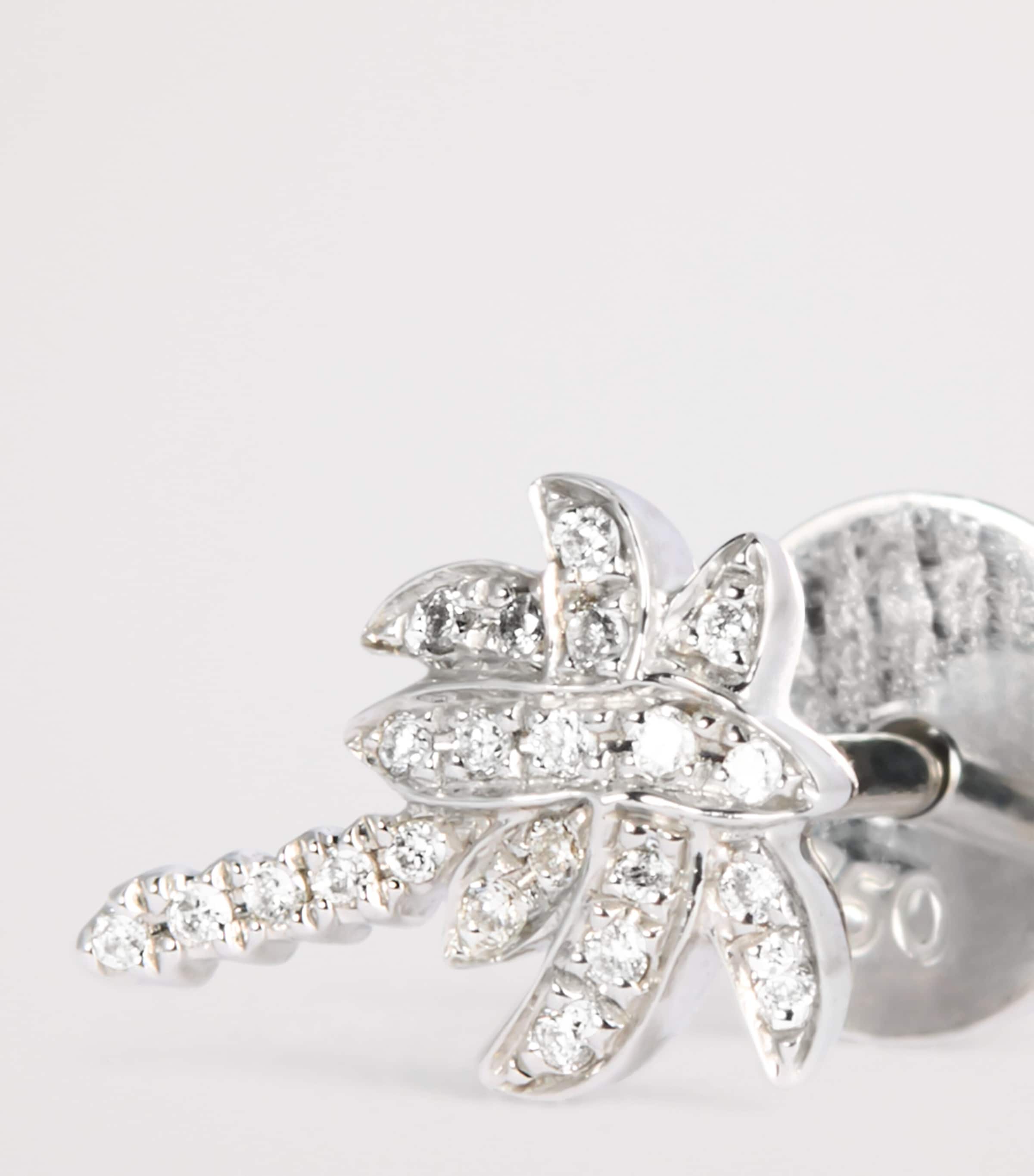 White Gold and Diamond Palm Tree Single Earring WHITE GOLD Image 5