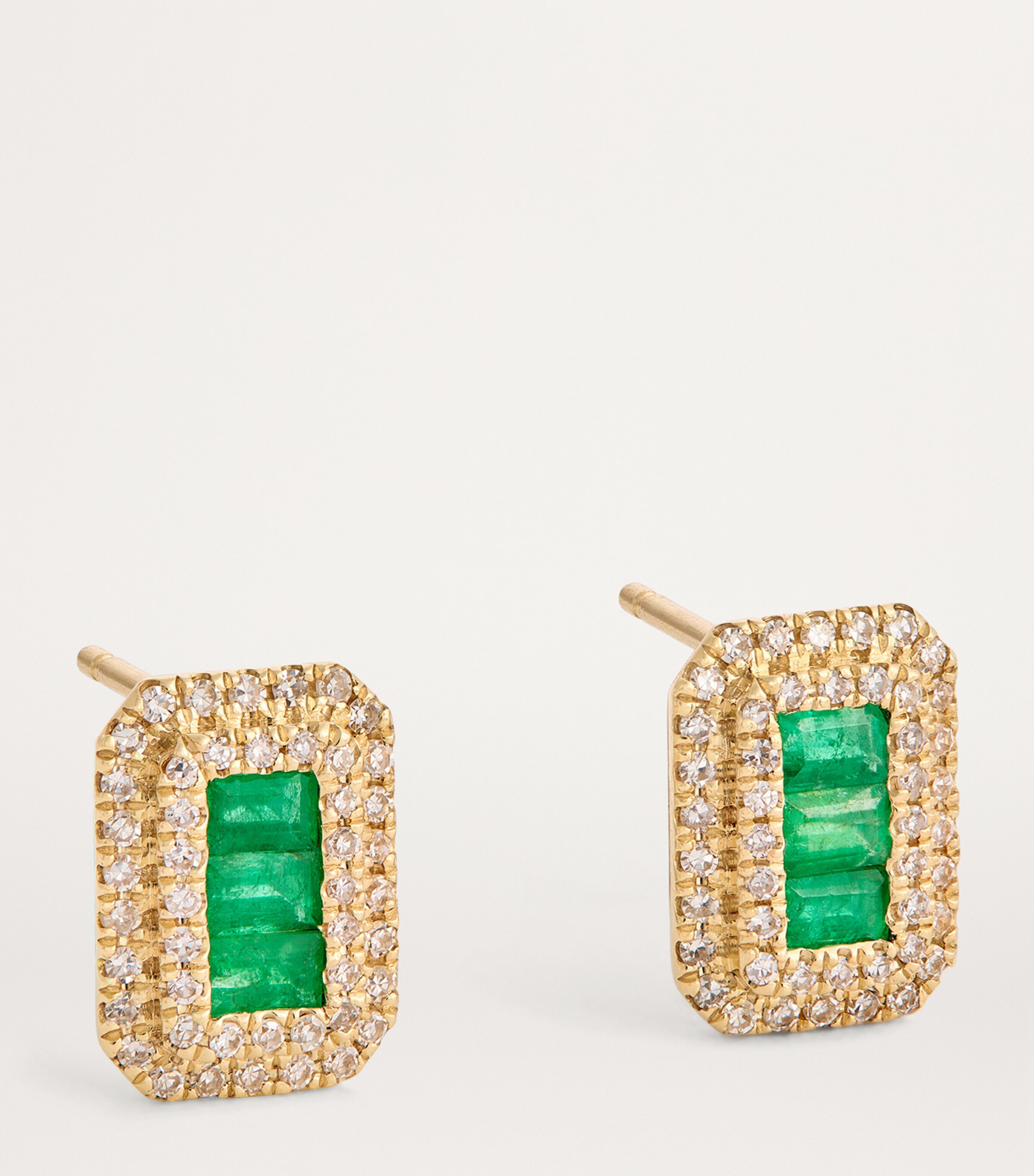 Yellow Gold , Emerald and Diamond Stud Earrings YELLOW GOLD Image 3