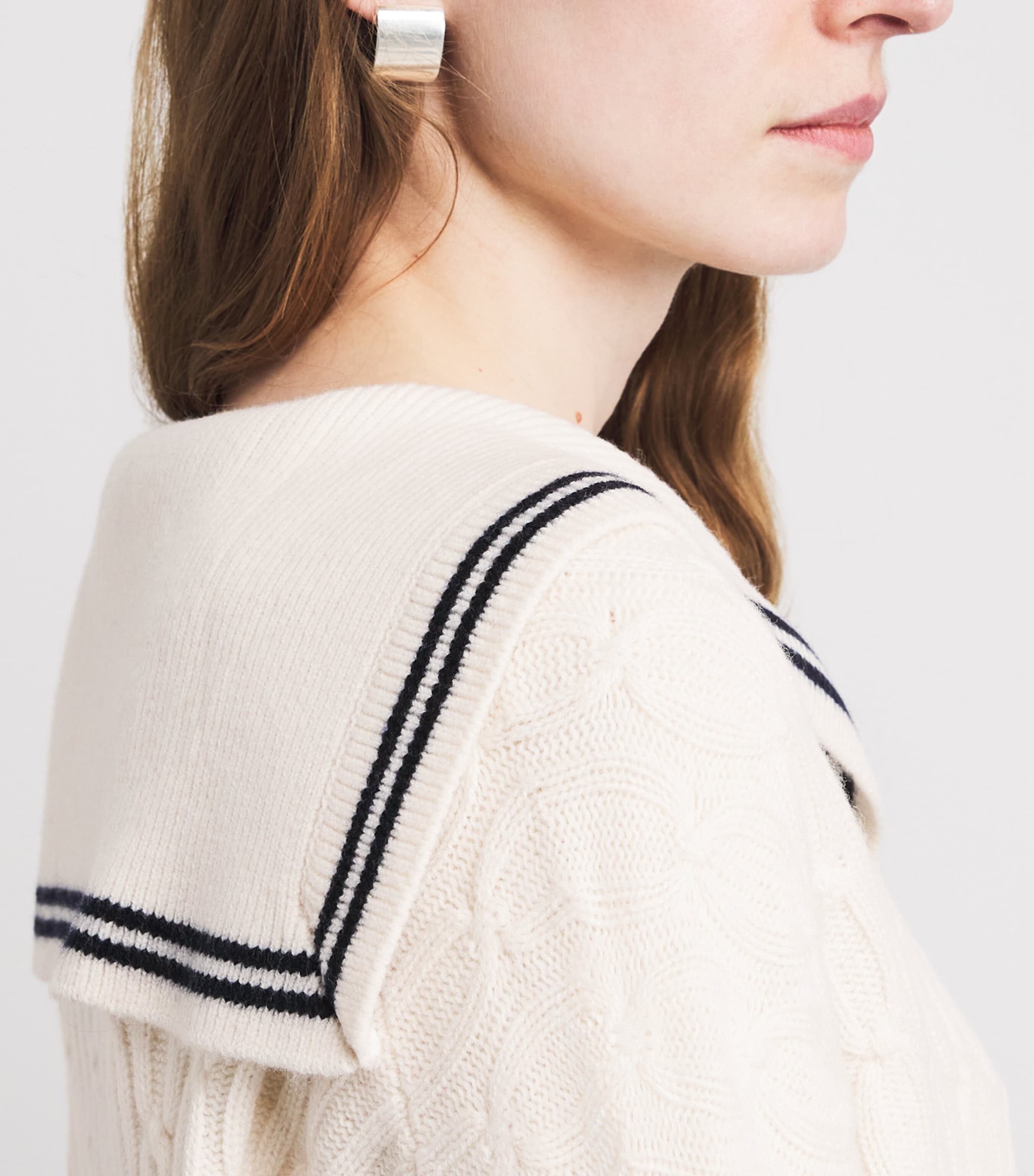Maje Womens Wool Cable-knit Boat-Neck Cardigan Ecru Image 3