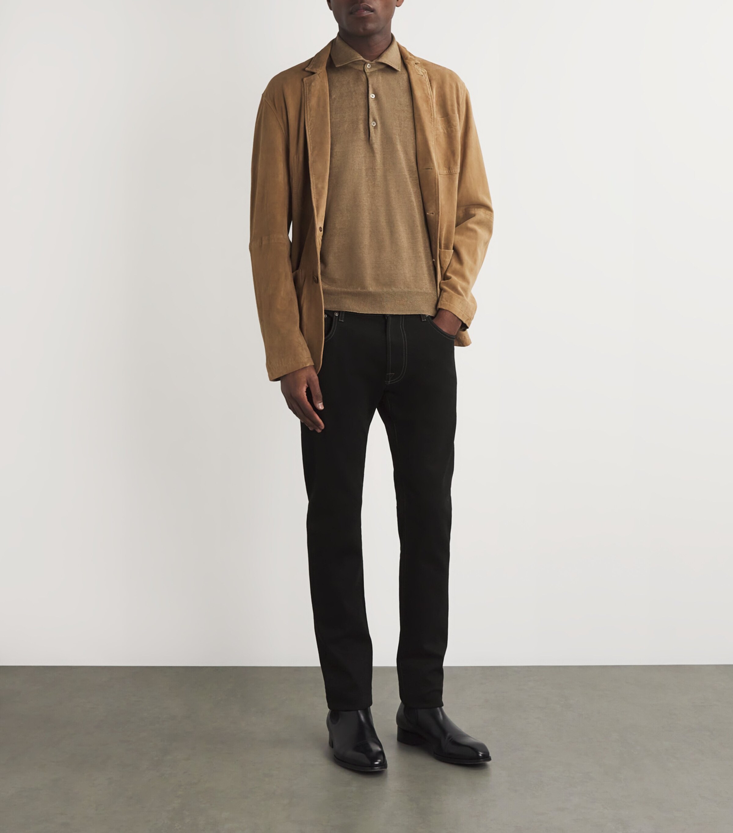 Corneliani Mens Embroidered-Logo Straight Jeans Black Image 2
