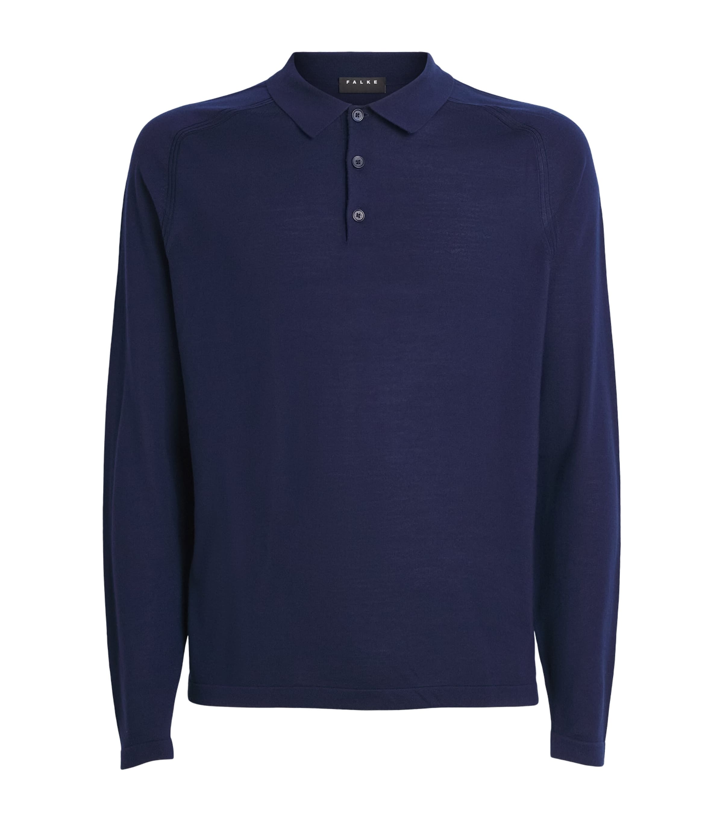 Falke Mens Wool Long-Sleeve Polo Shirt Space Blue Image 1