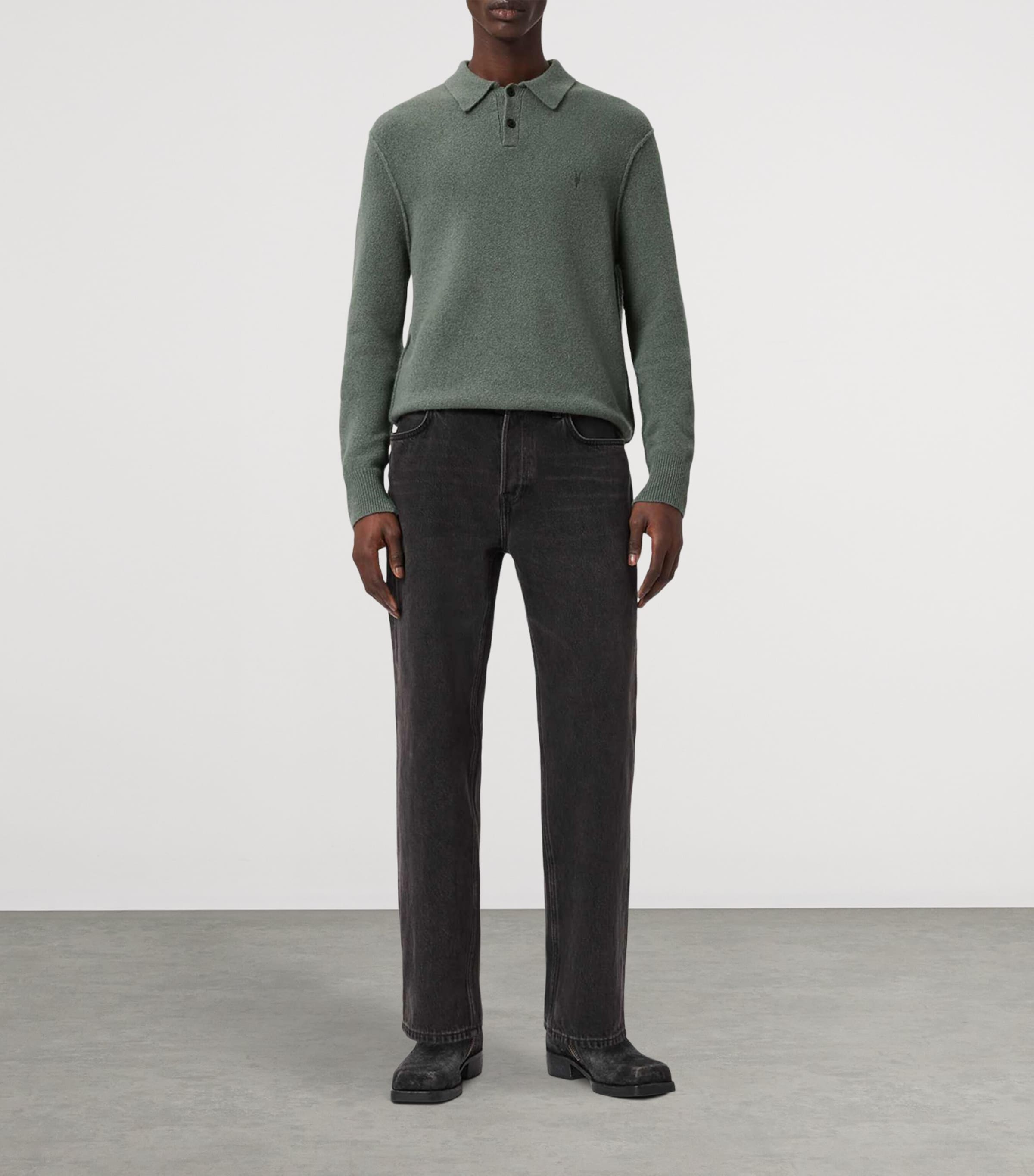 AllSaints Mens Statten Polo Sweater Maple Green Image 2