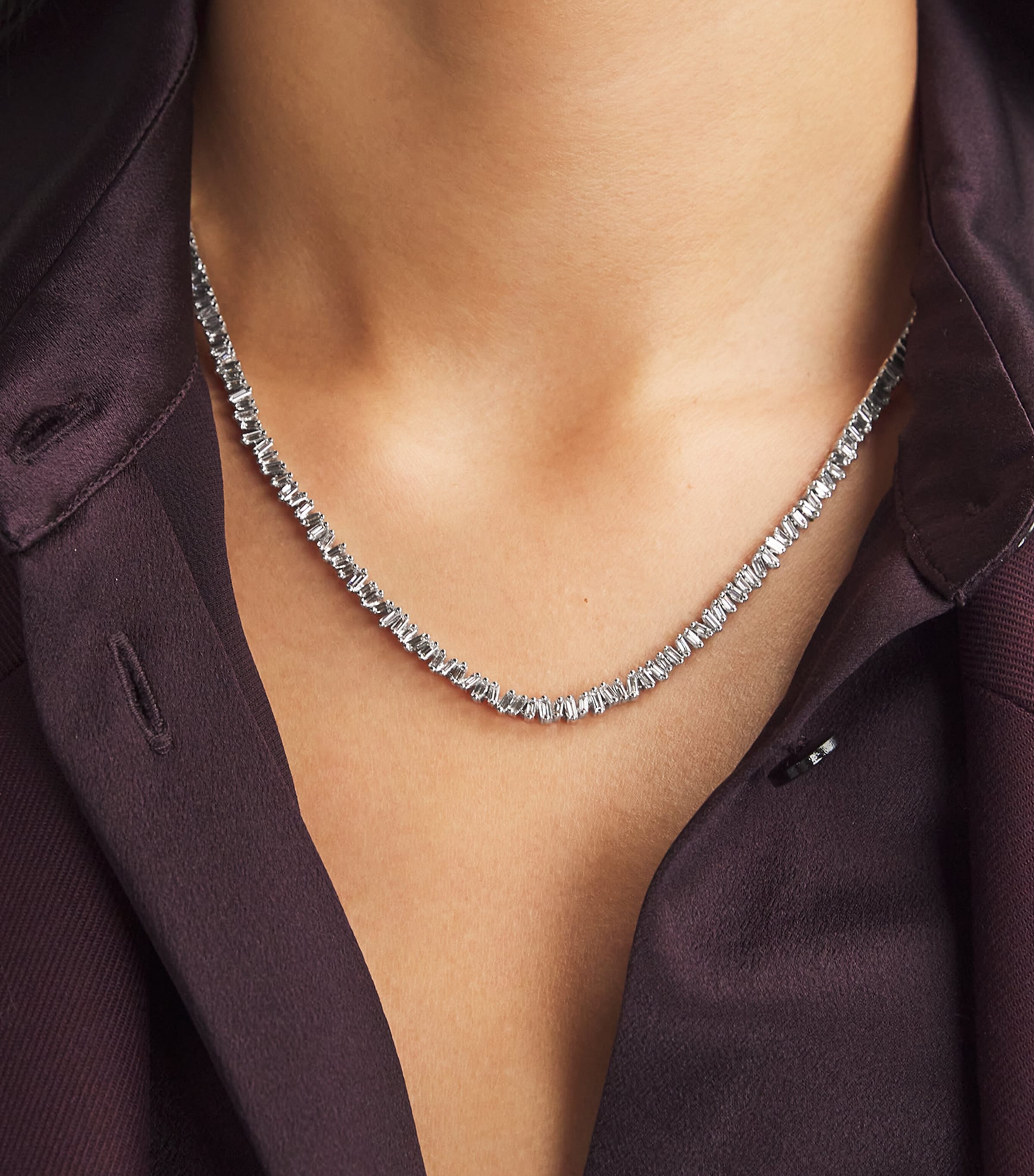 Suzanne Kalan White Gold and Diamond Classic Tennis Necklace