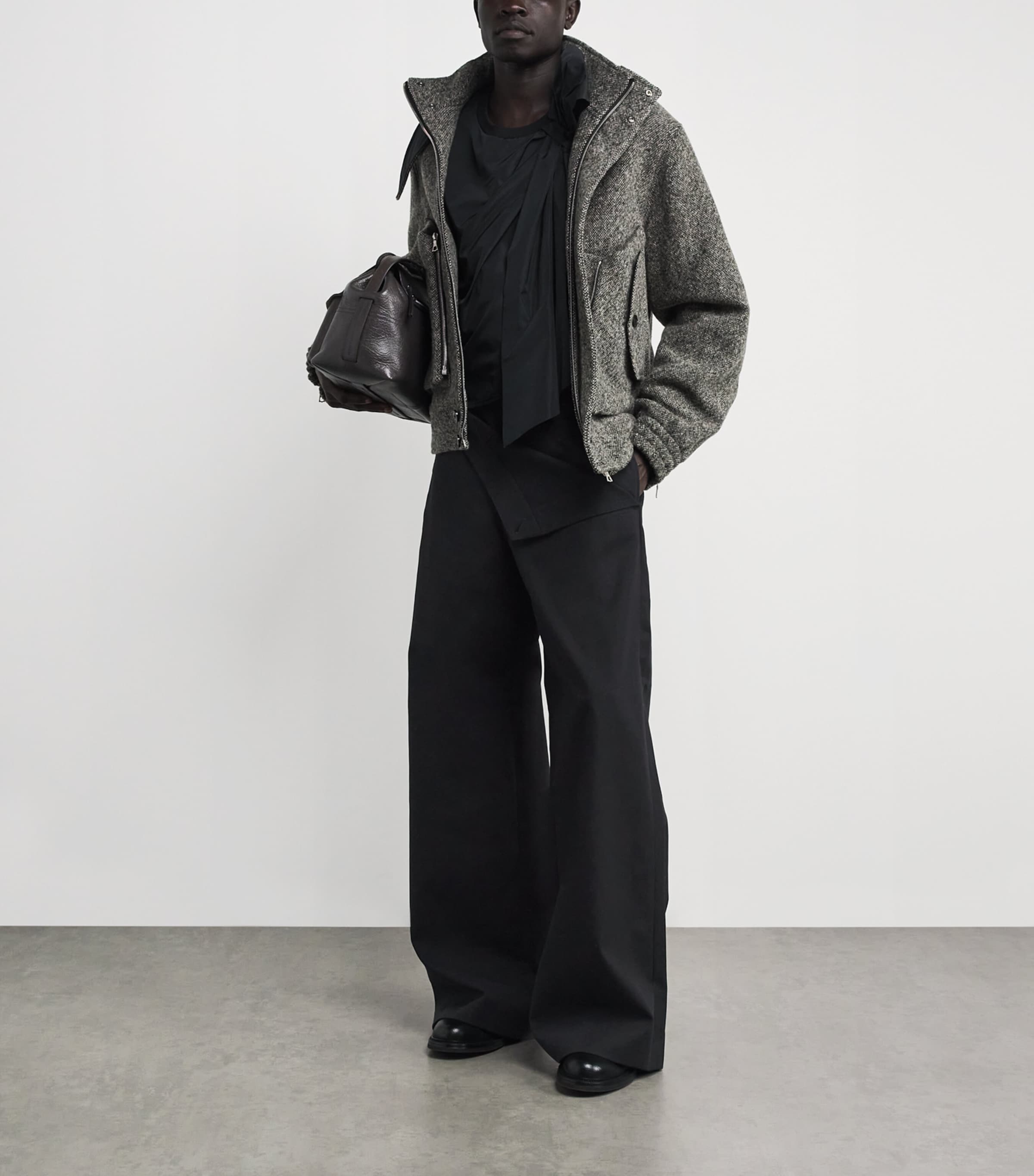 DRIES VAN NOTEN Black Cotton-Blend Fold-Over Wide-Leg