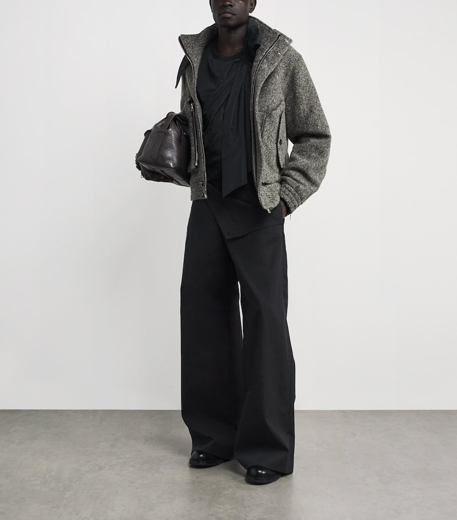 Cotton-Blend Fold-Over Wide-Leg Trousers BLACK Image 2