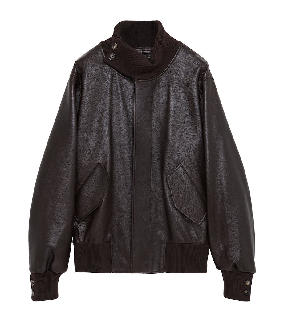 Leather Bomber Jacket DARK BROWN Image 1