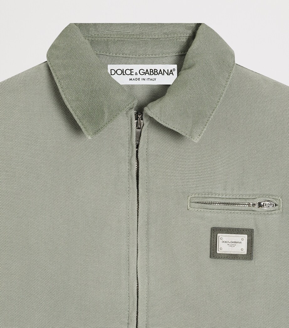 Dolce&Gabbana Kids Cotton Garment-Dyed Jacket (8-12+ Years) Grey Green Image 3