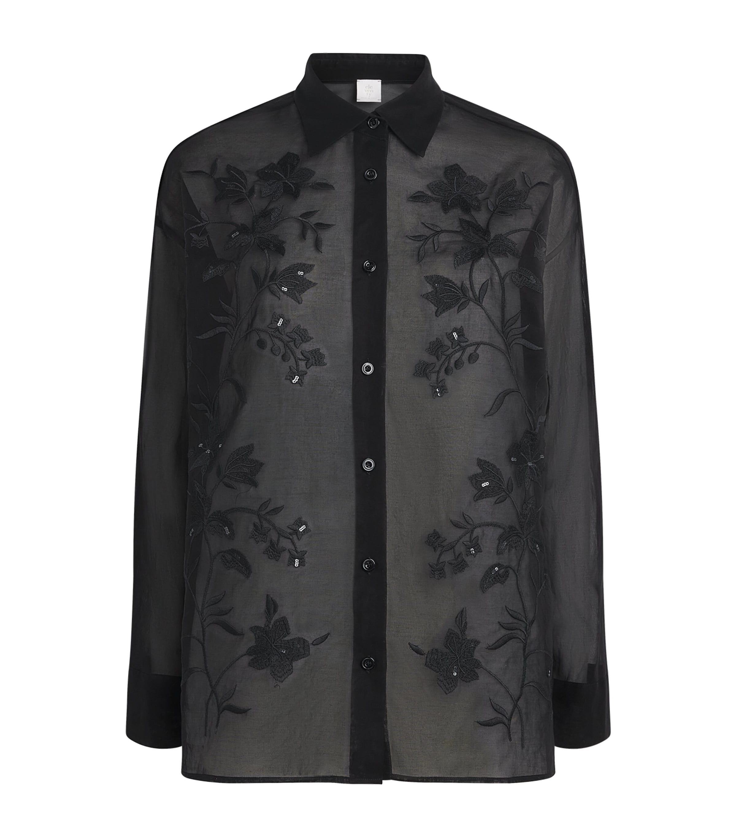 Eleventy Womens Cotton Embroidered Shirt Nero Image 1