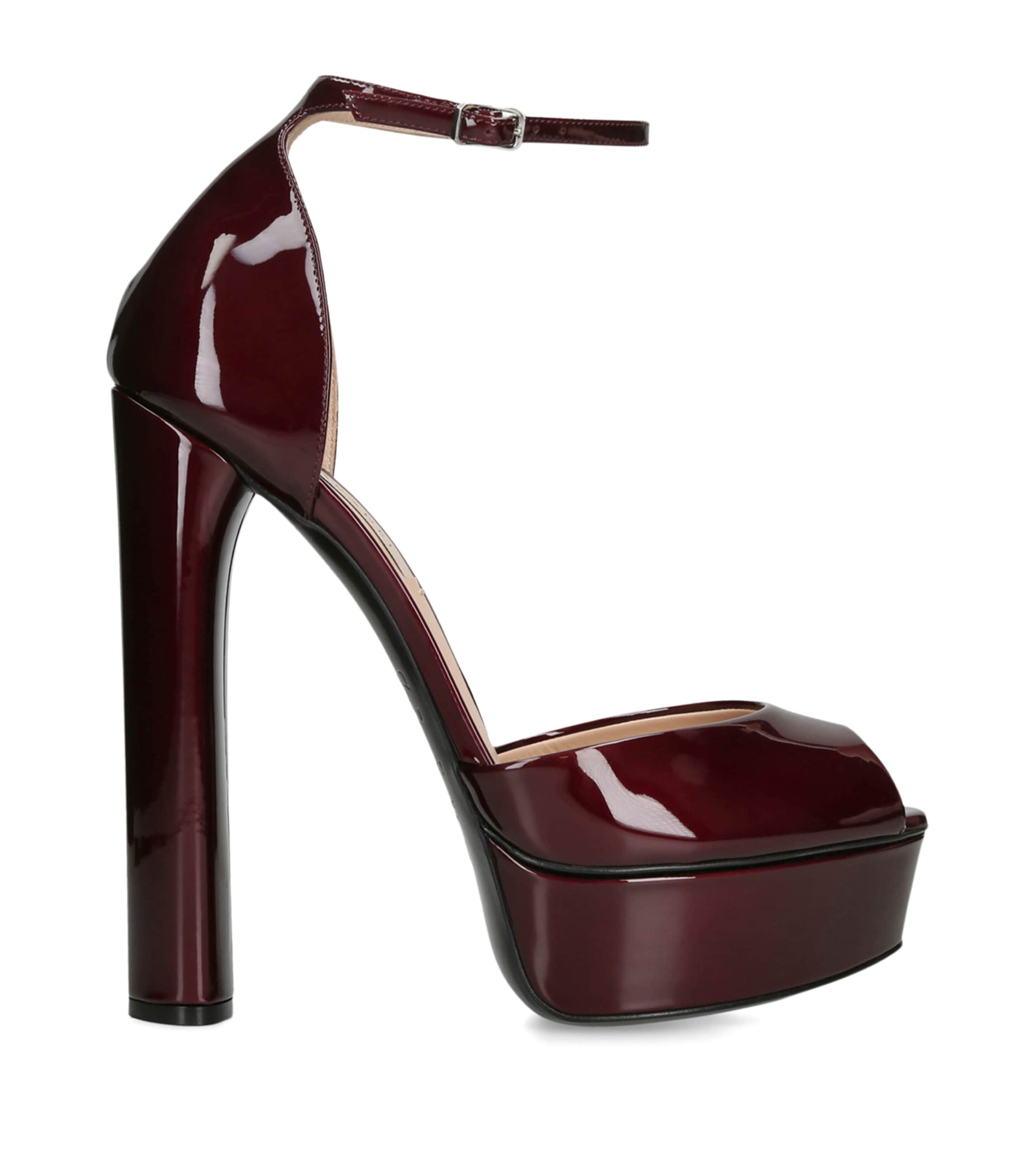 Casadei Patent Leather Flora Platform Heels 140 In Burgundy