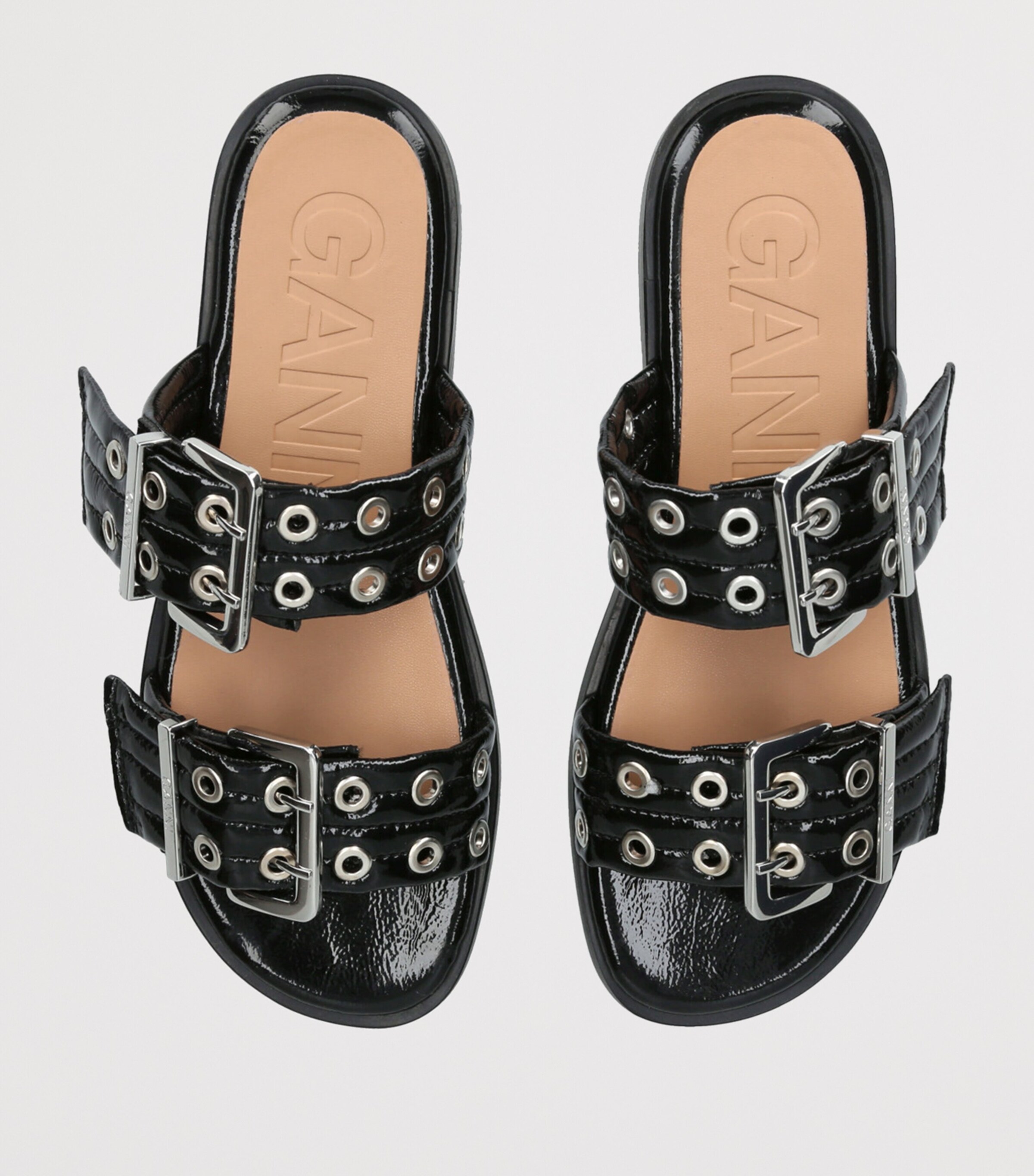 GANNI Leather Buckle Slides Black Image 4