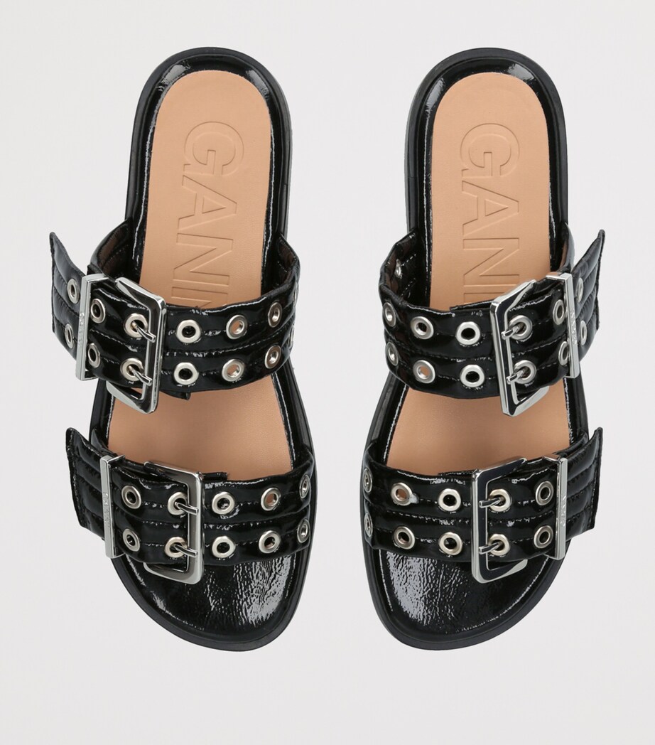 GANNI Leather Buckle Slides Black Image 4