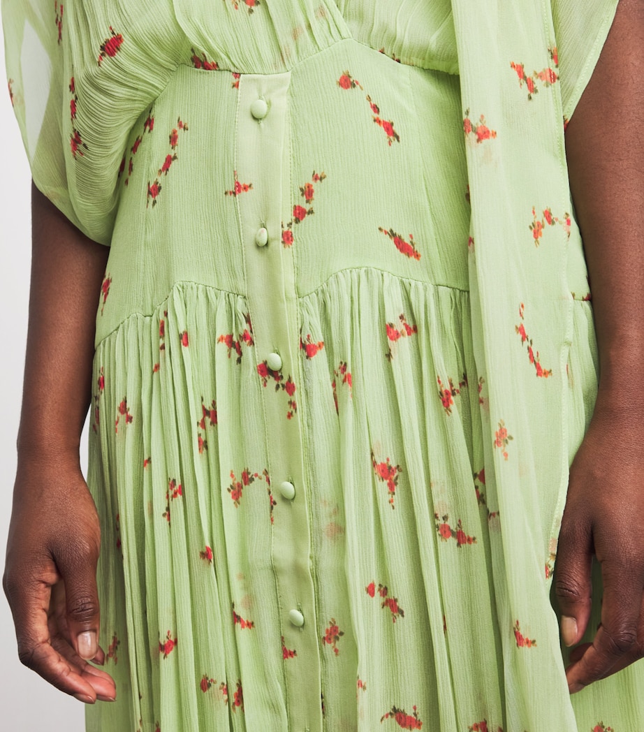 GANNI Womens Organic Silk Floral Midi Dress Seedling Image 5