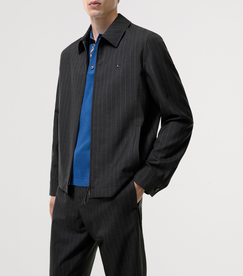 Burberry Mens Wool Pinstripe Bloomsbury Harrington Jacket Iron Grey Stripe Image 2