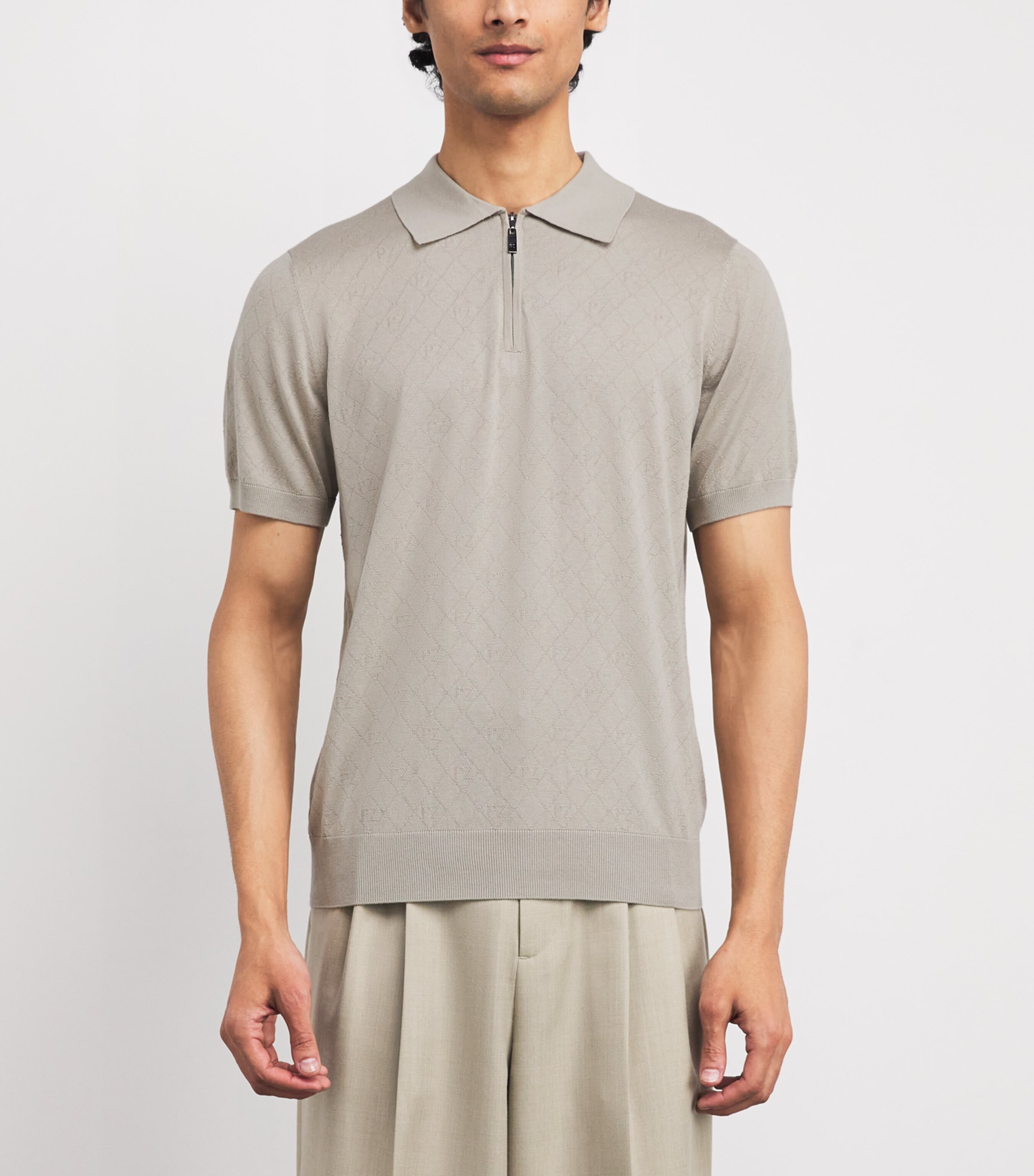 Silk-Cotton Zip Polo Shirt 37 LIGHT BROWN Image 3