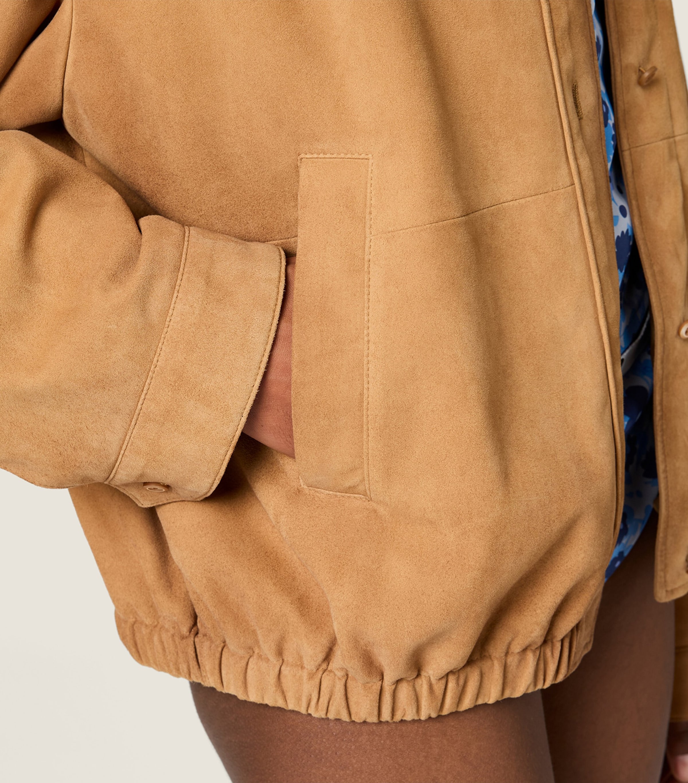 Miu Miu Womens Waxed Suede Jacket Neutral Image 5