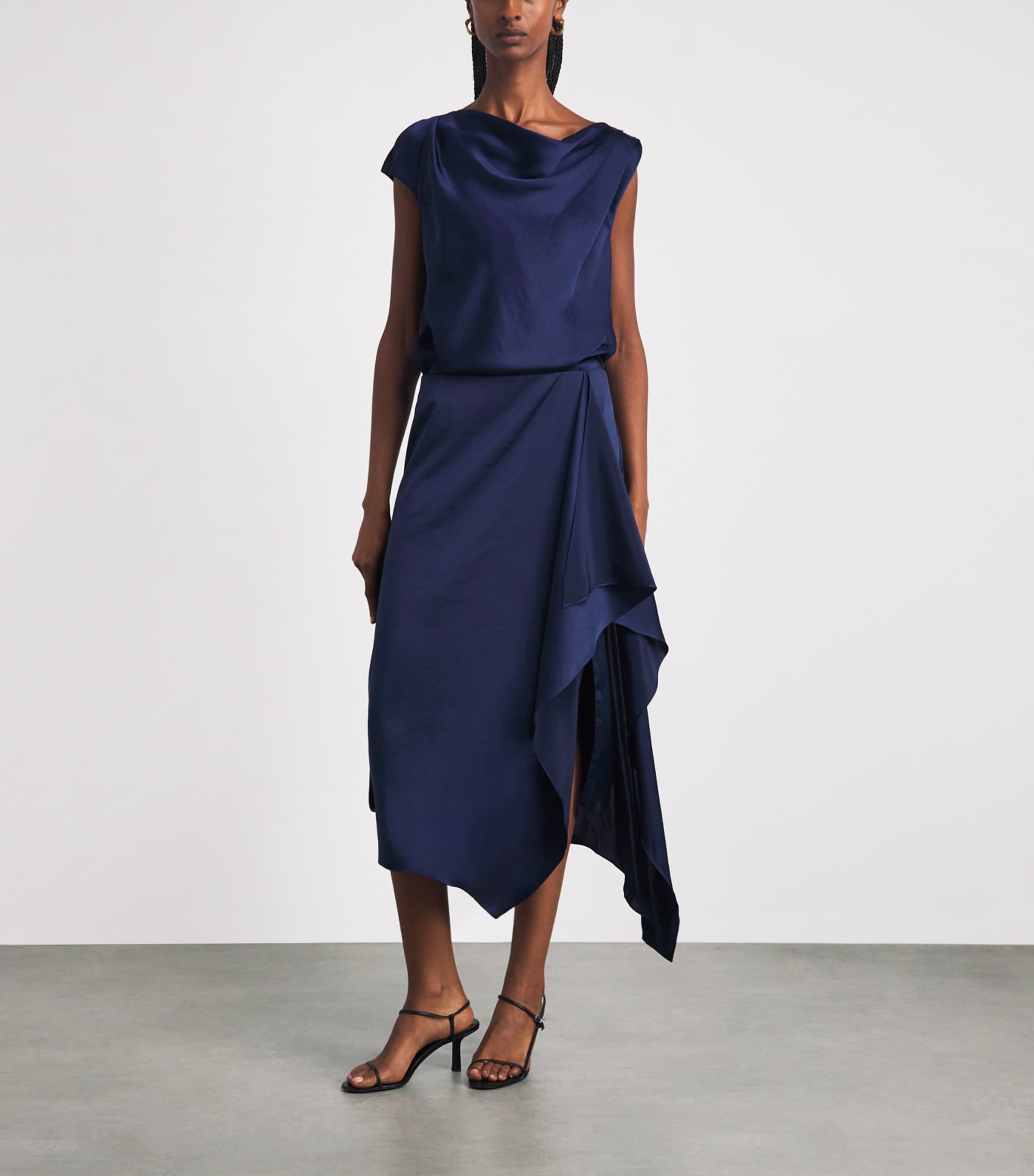 Theory Womens Crushed Satin Sarong Skirt Sapphire Navy Image 2