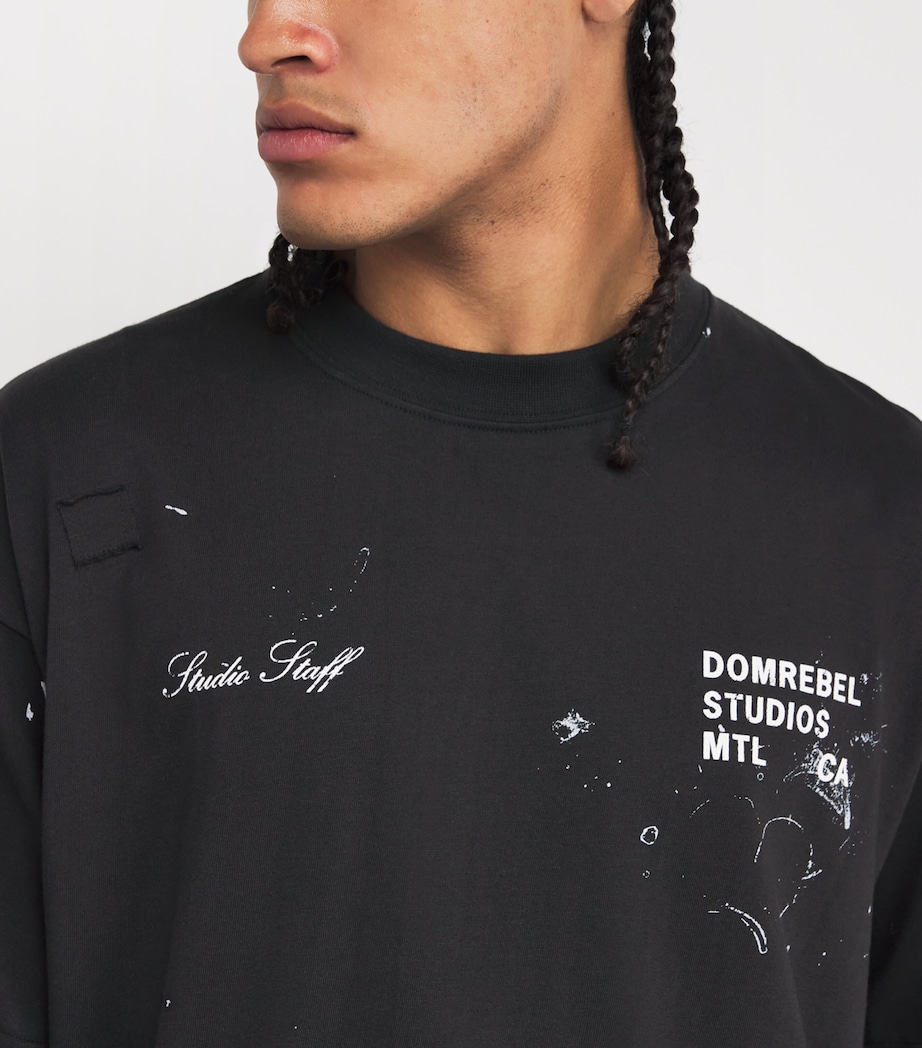 Cotton Paint-Splatter Staff T-Shirt OLD BLACK Image 6