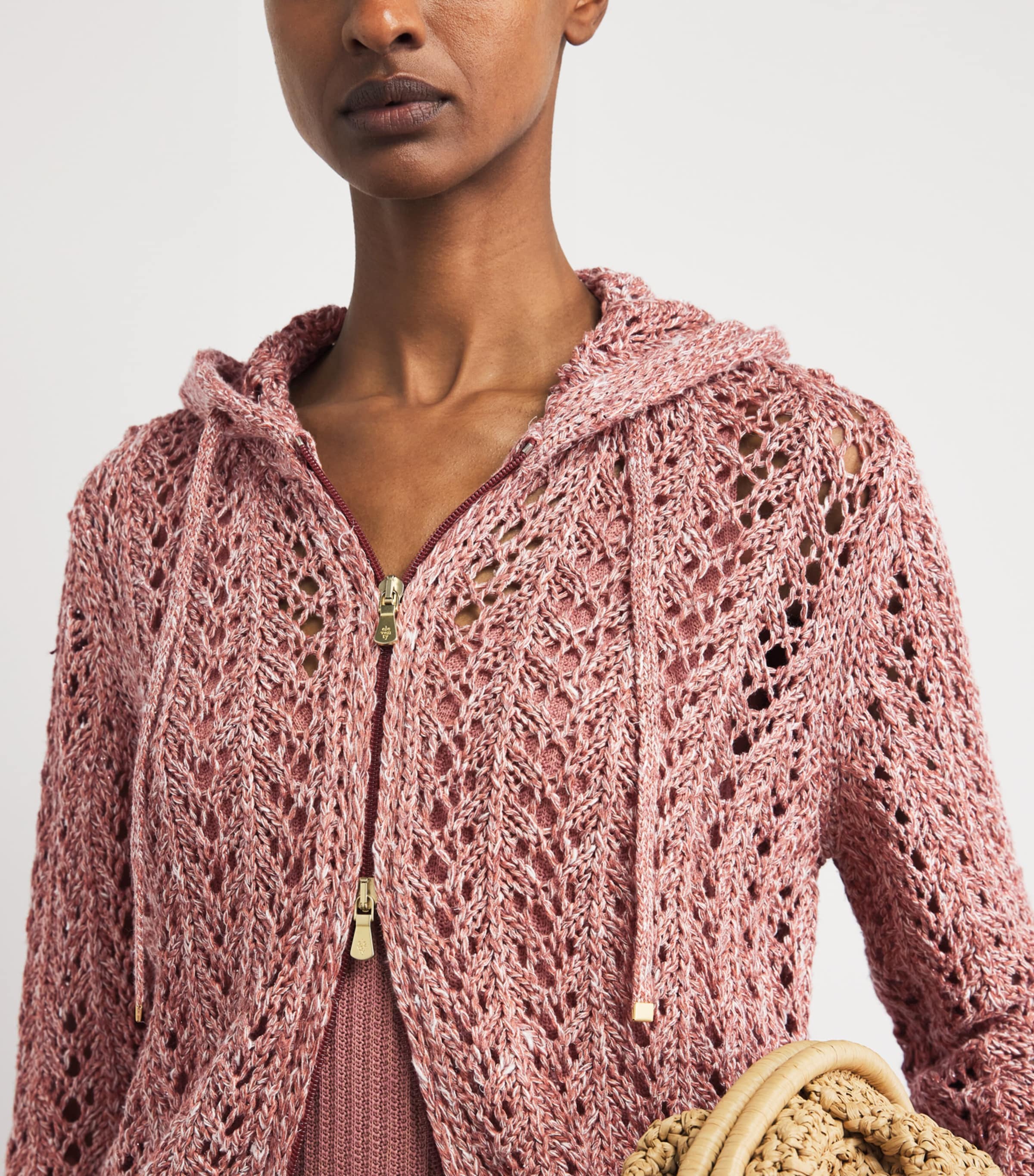 Eleventy Womens Linen-Blend Zip-Up Hoodie Lampone Image 3