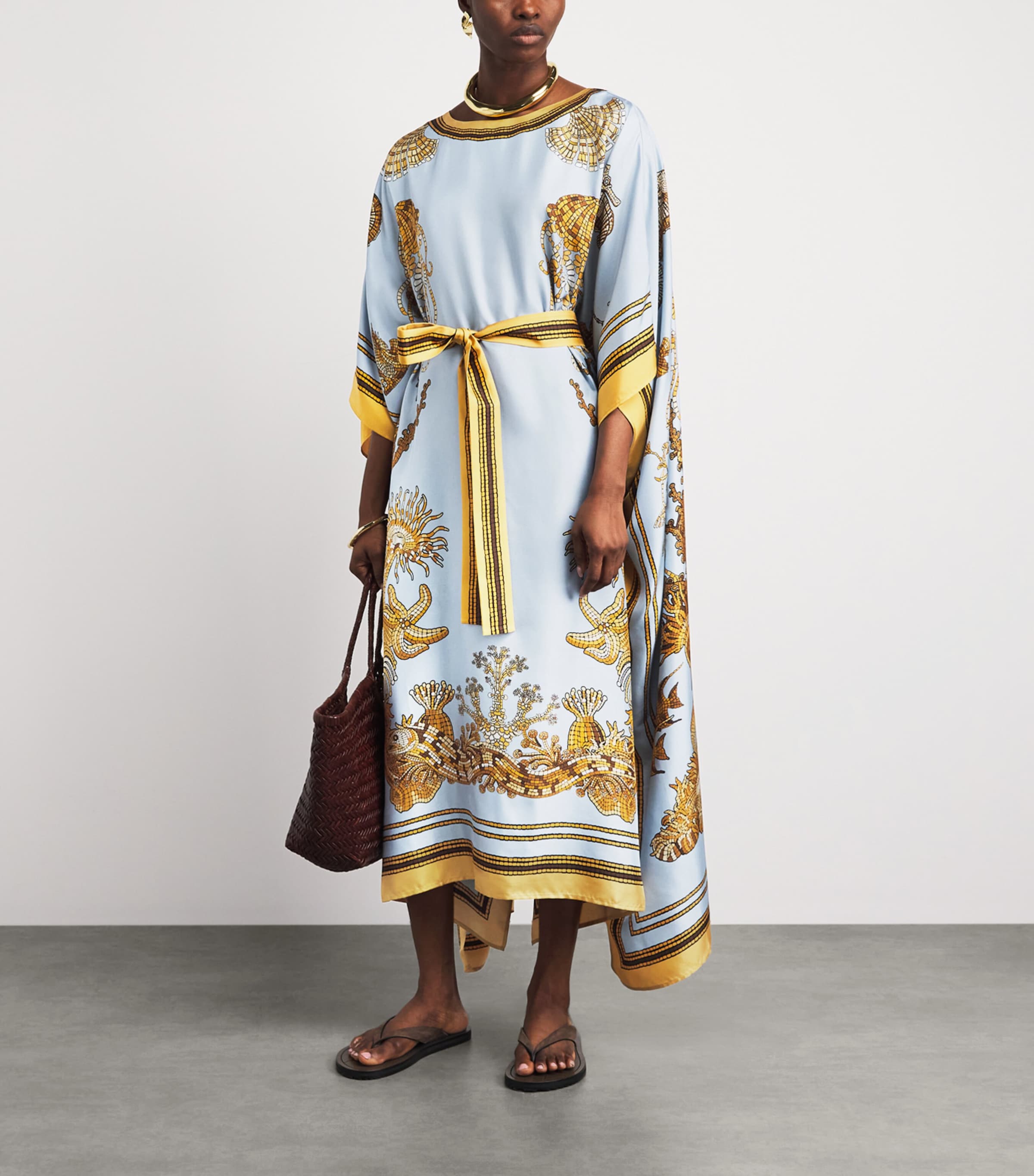 La Doublej Womens Silk Printed Kaftan Maxi Dress Oceania Image 2