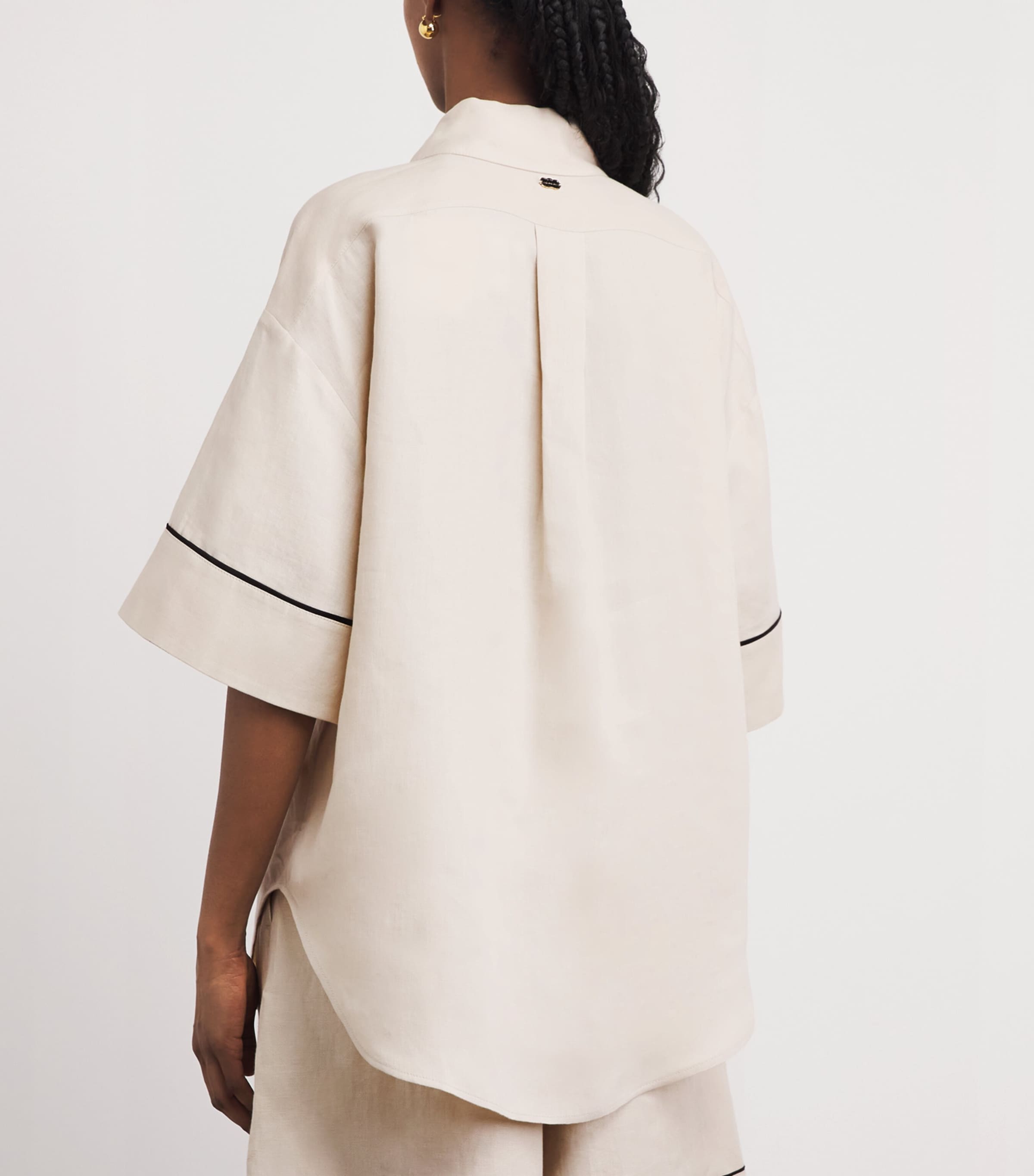 Agnona Womens Linen Half-Placket Shirt Beige Image 5