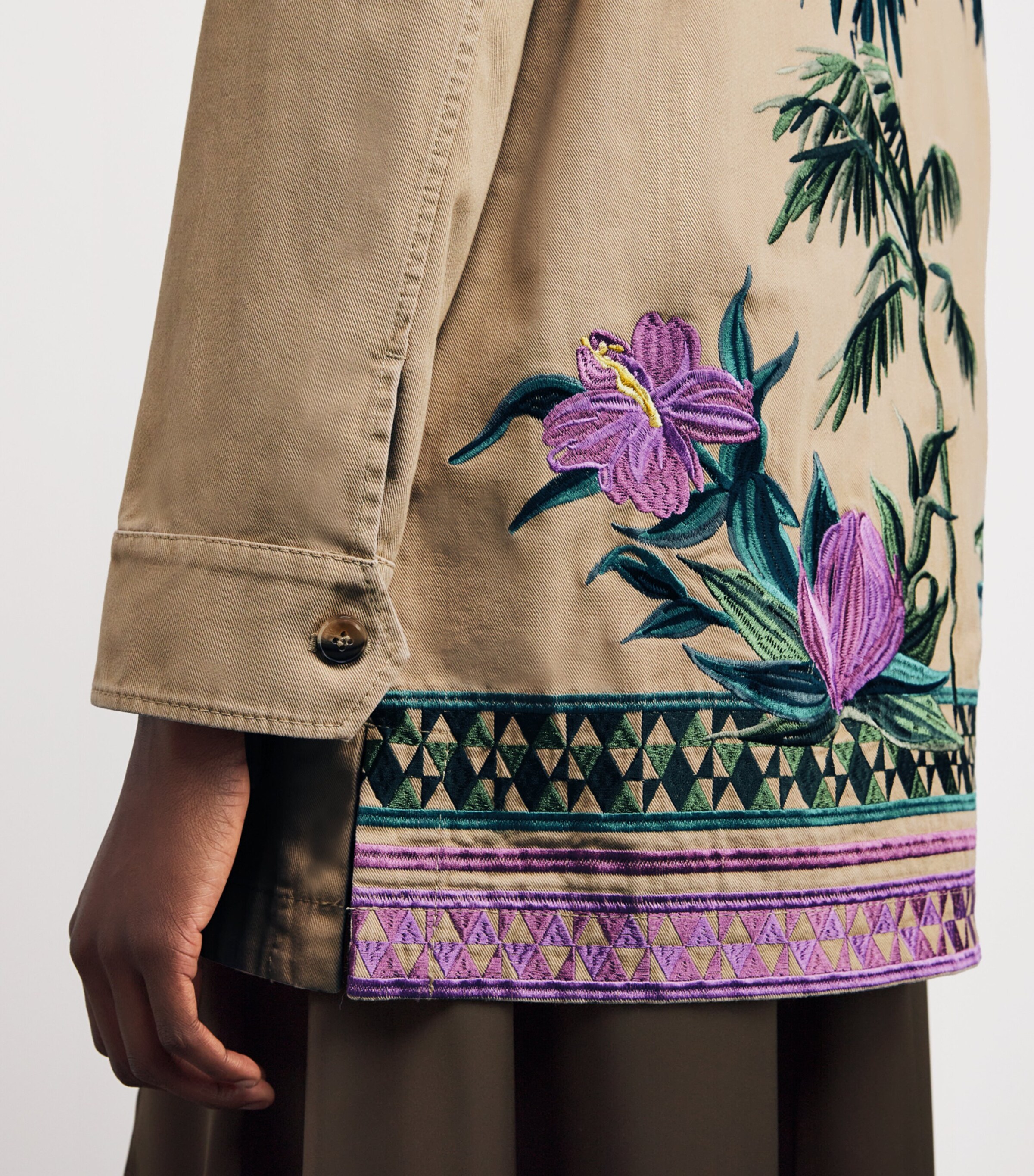 Cotton Gabardine Embroidered Jacket CAMEL Image 6