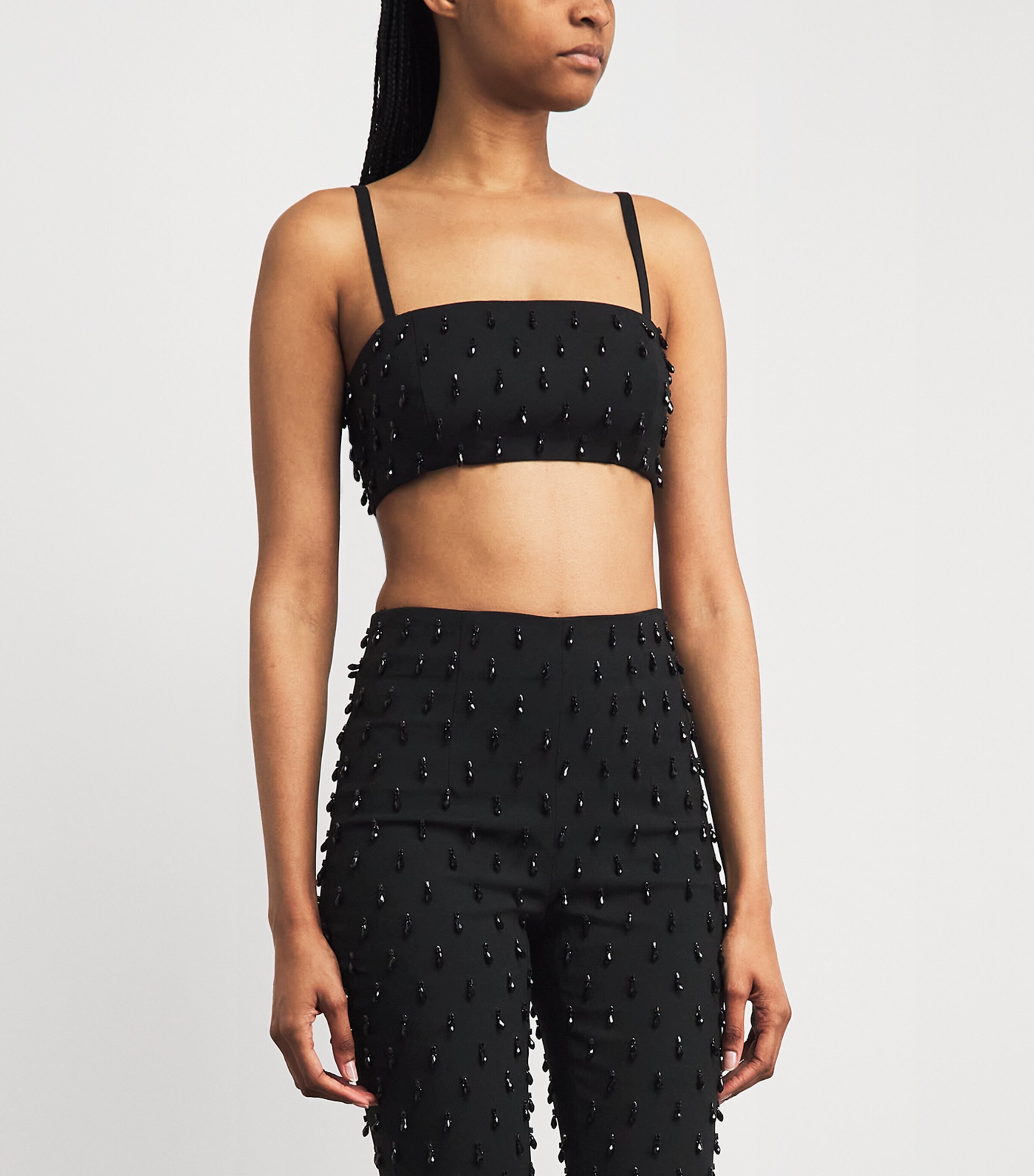 Carolina Herrera Womens Stretch-Wool Embellished Bandeau Crop Top Black Image 4