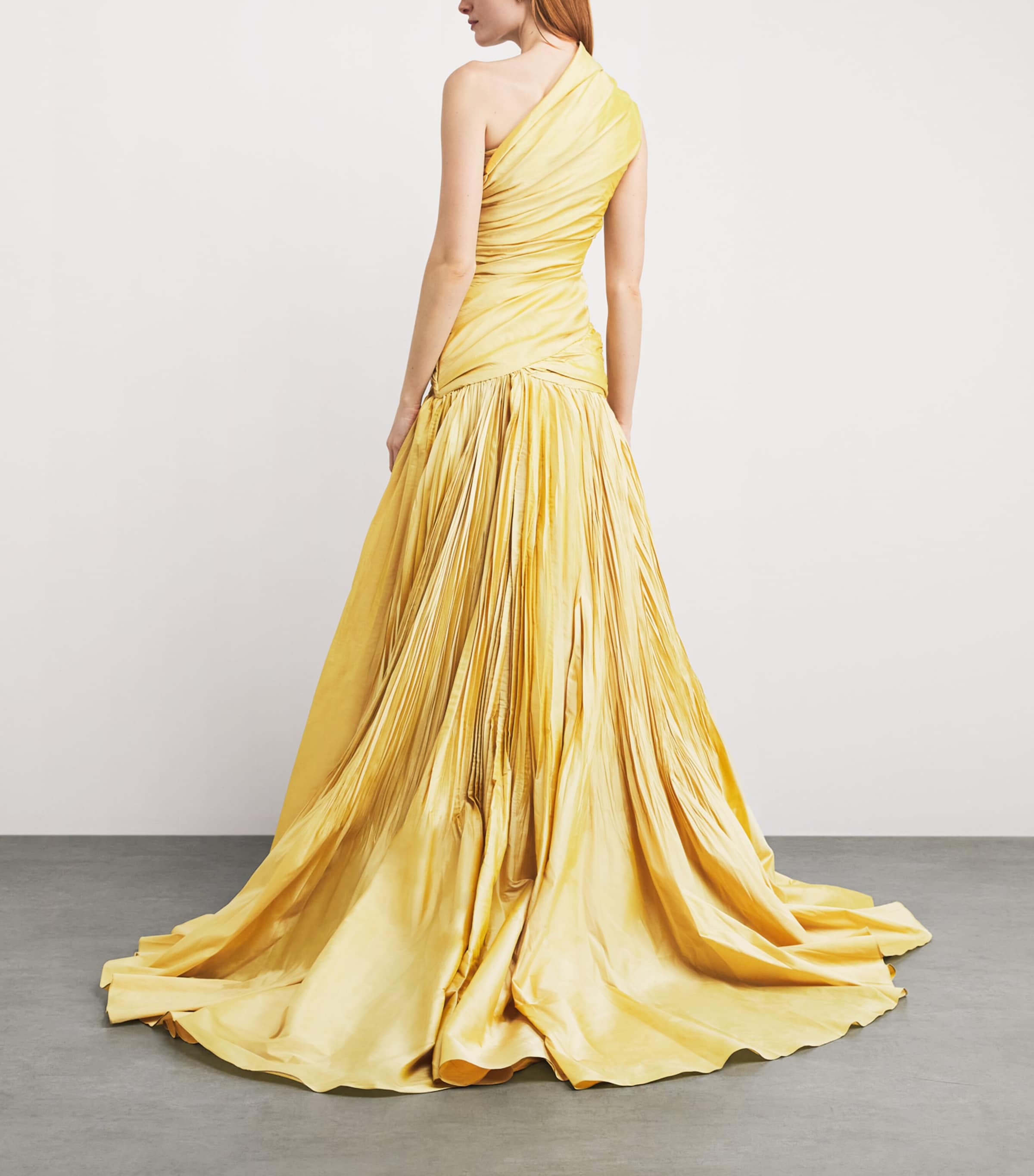 Marmar Halim Womens Taffeta One-Shoulder Draped Gown Gold Image 4