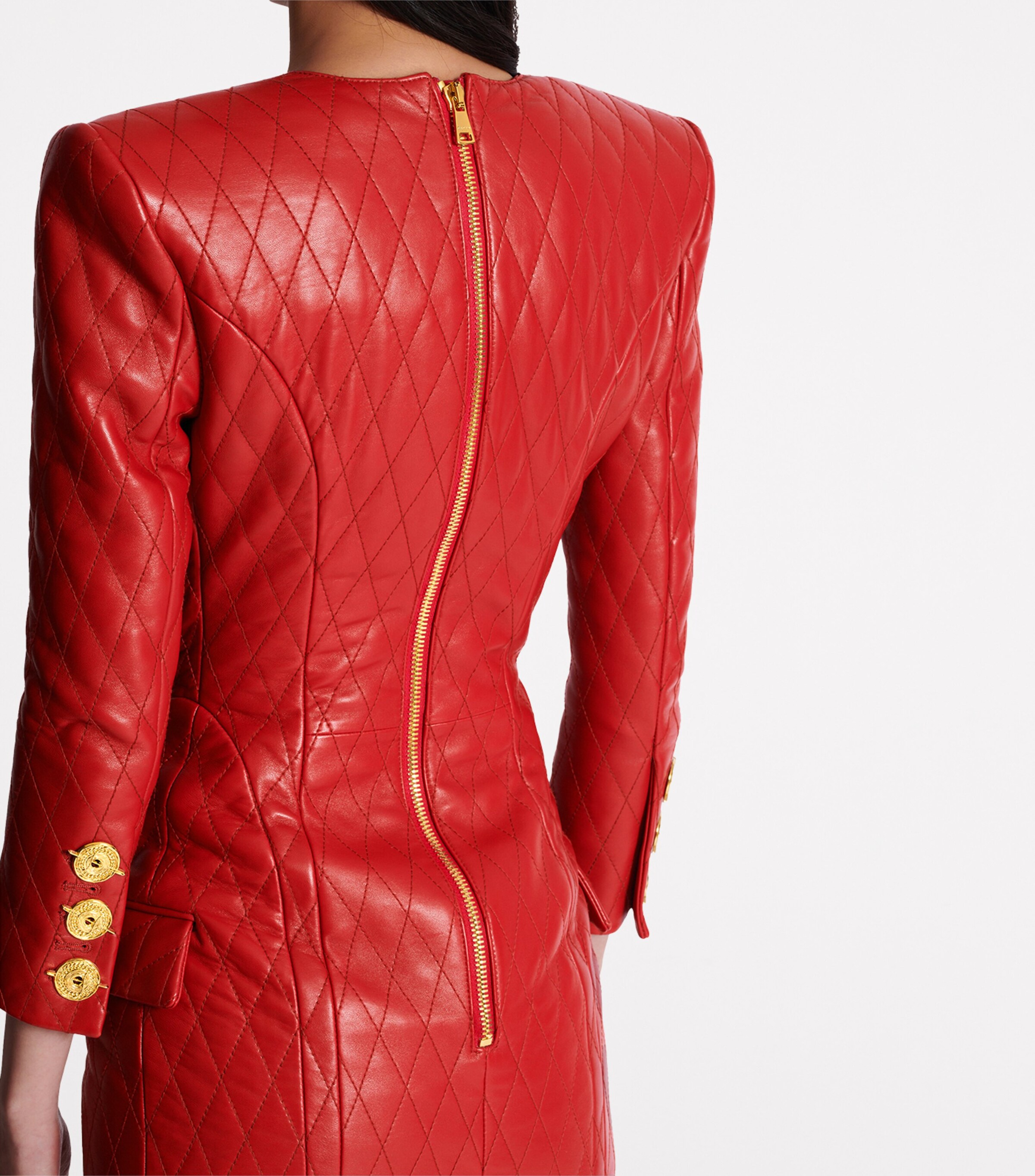 Balmain Womens Leather Quilted Mini Dress Rouge Image 8