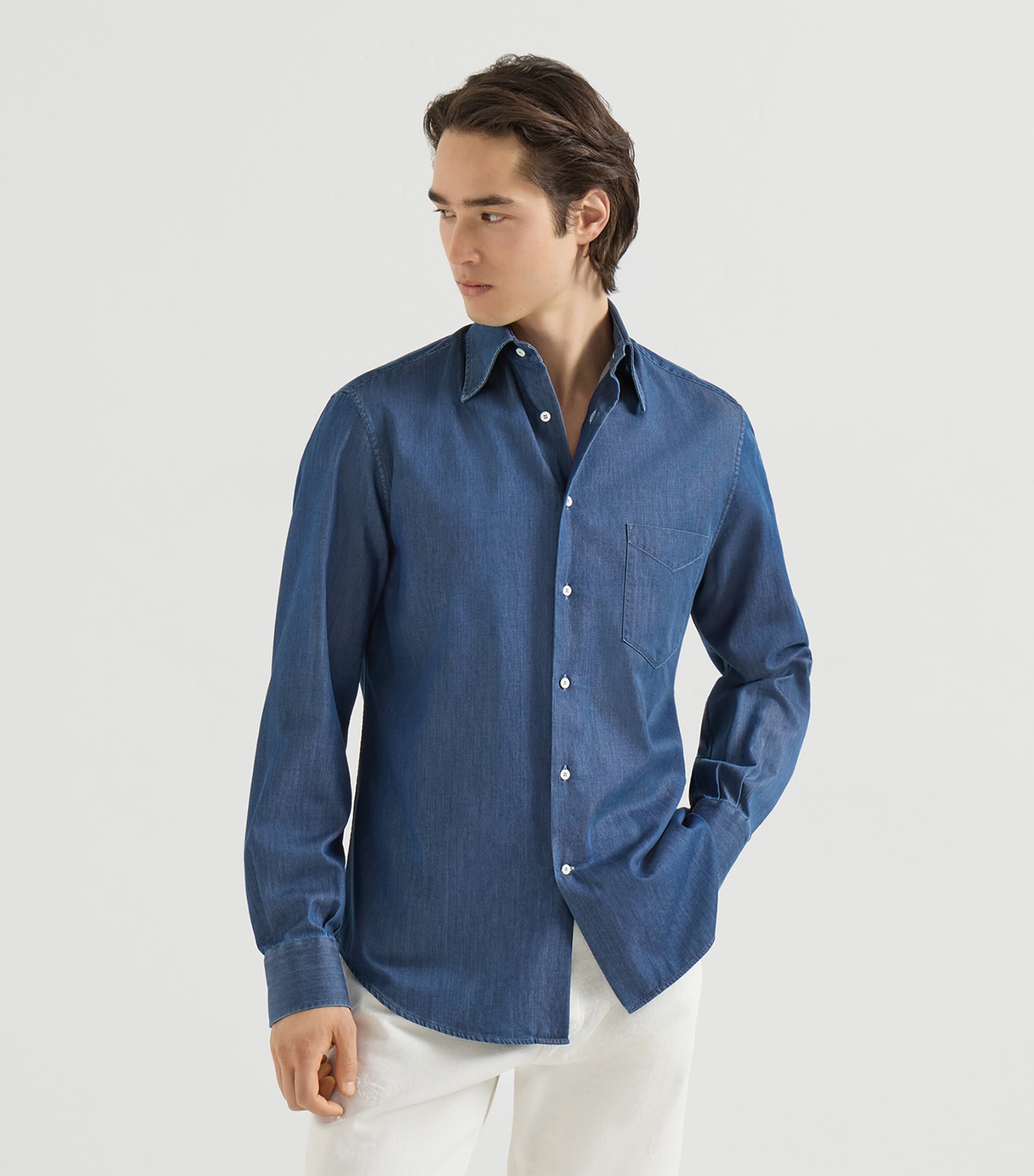 Brunello Cucinelli Mens Denim Chambray Shirt Image 4
