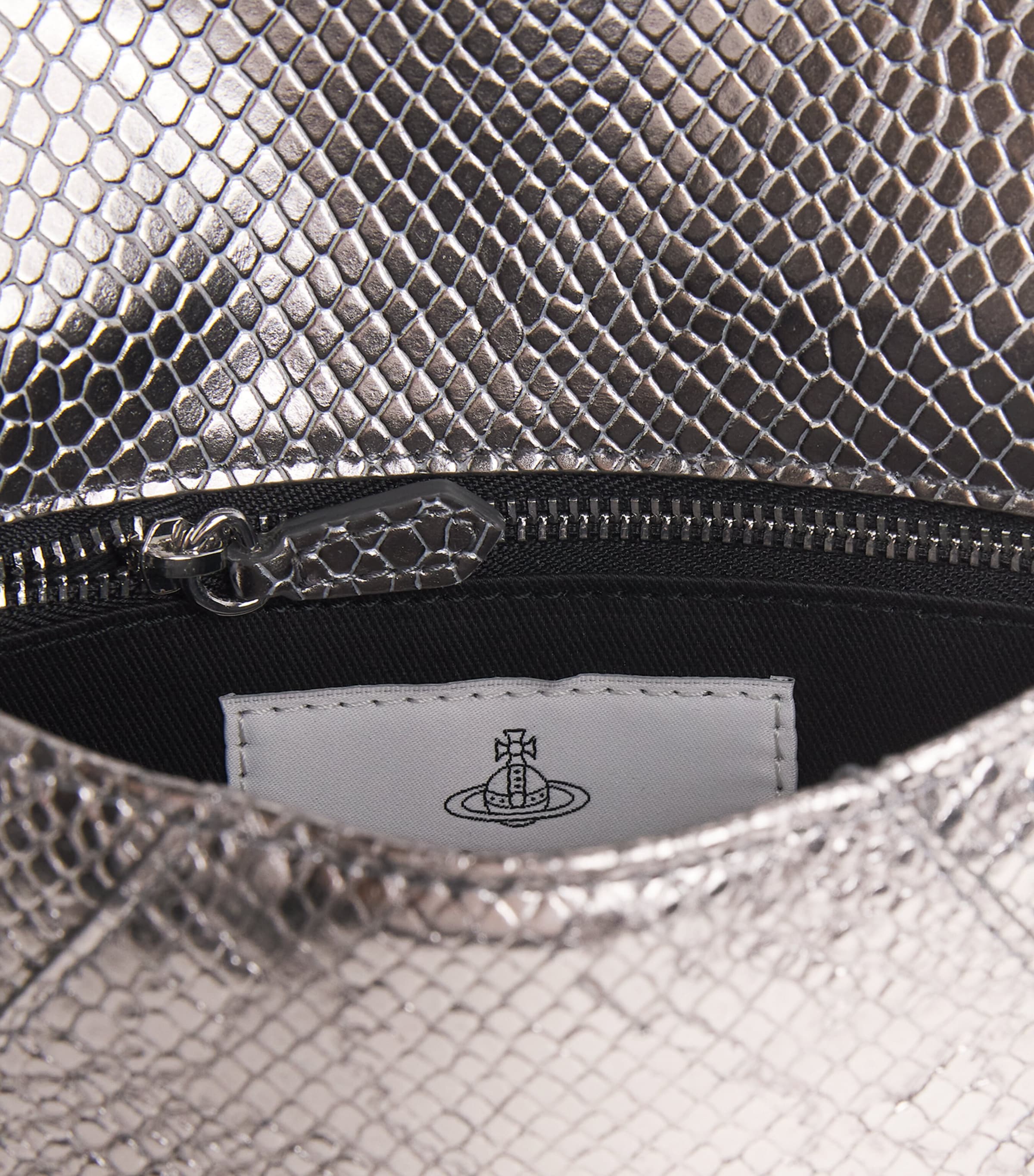 Croc-Embossed Leather Envelope Clutch Bag IRON Image 6